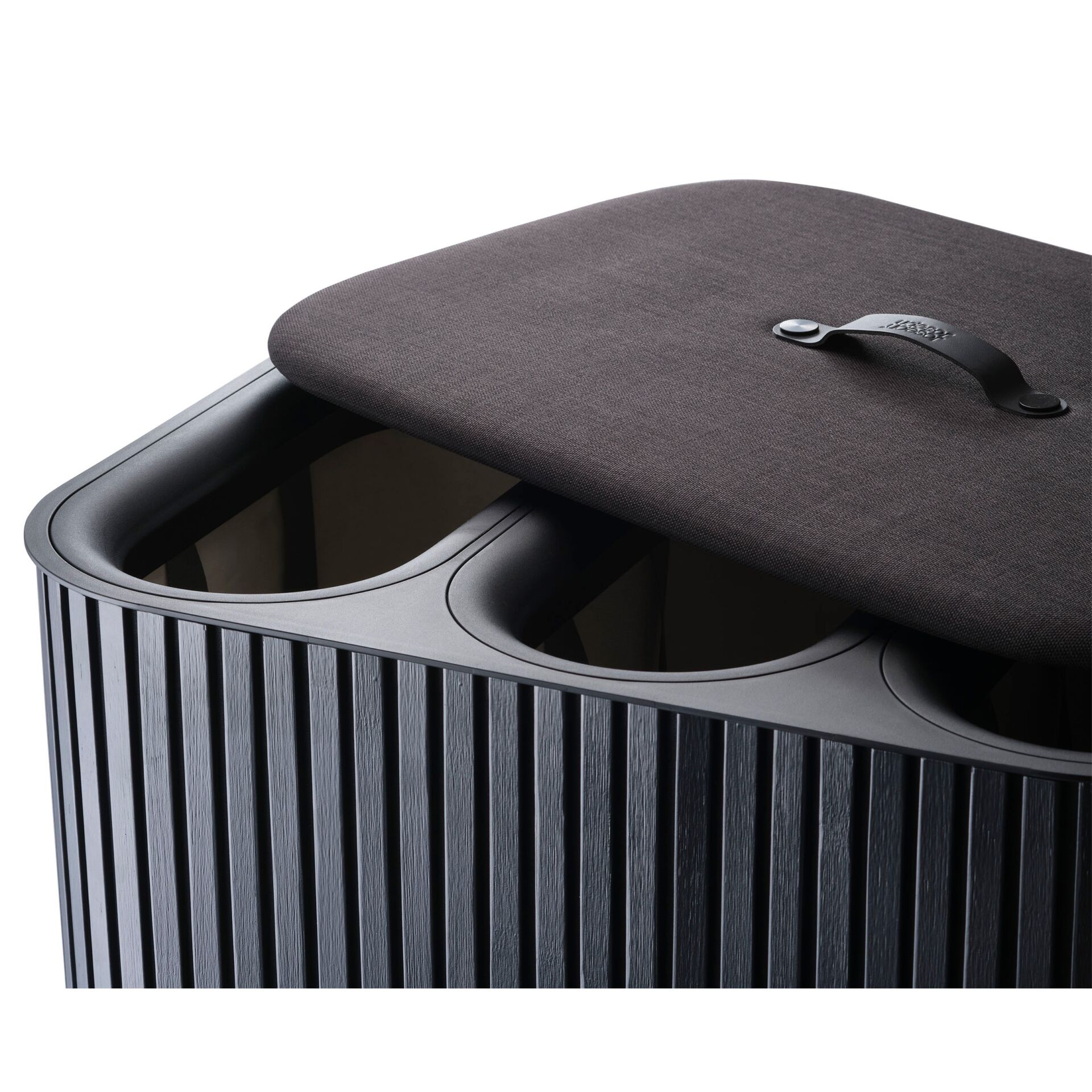 Abfalleimer, Müllbehälter, filigrane Streifen, Korbstruktur, Deckel mit Griff