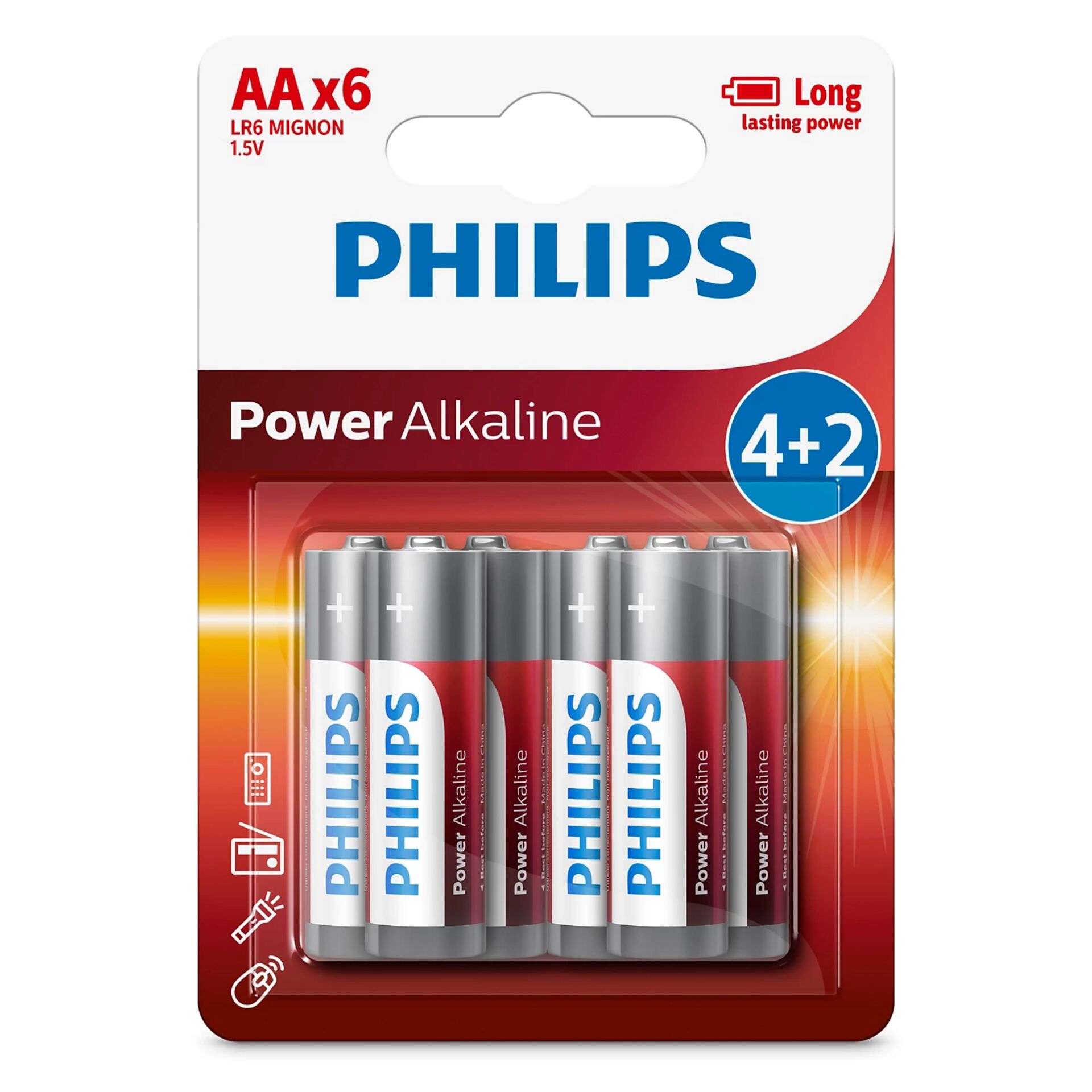 1x6 Philips Power Alkaline AA  Batterie Vorteilspack