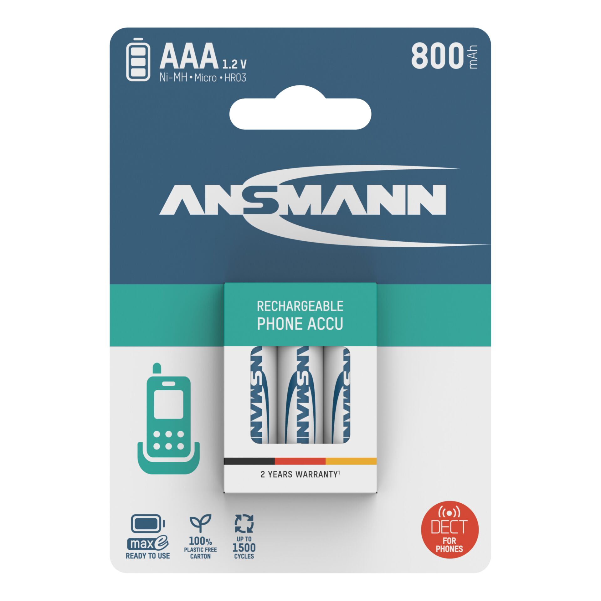 1x3 Ansmann maxE NiMH Akku  Micro AAA 800 mAh DECT PHONE