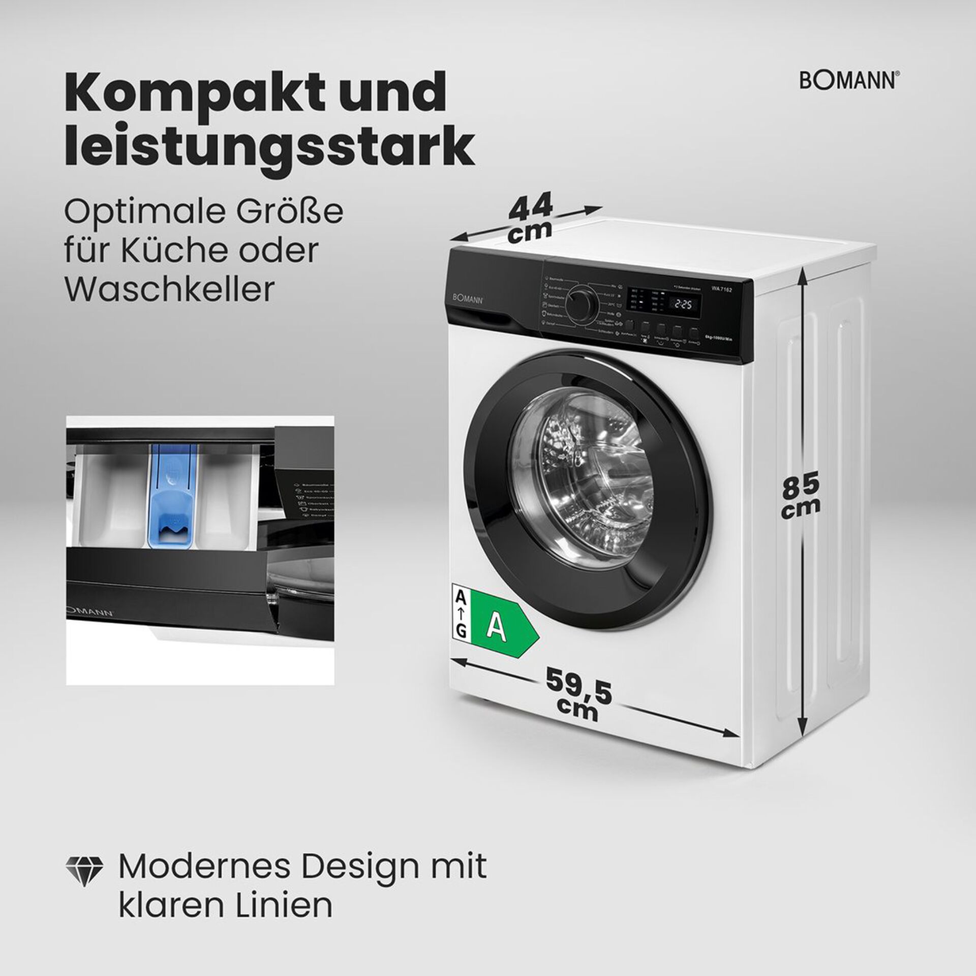 Waschmaschine, Frontlader, A++ Energieeffizienz, Breite 59,5 cm, Höhe 85 cm