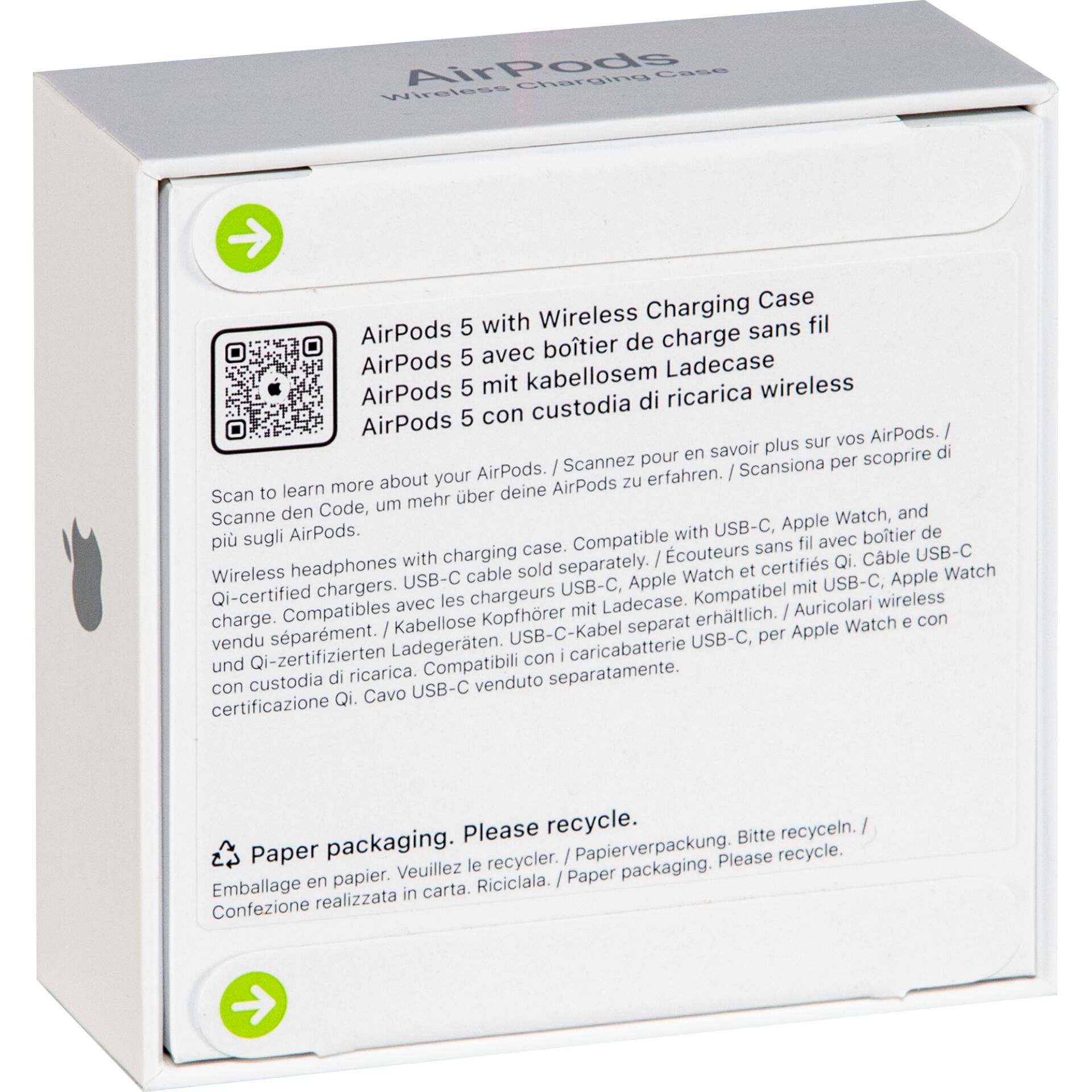 AirPods, Ladehülle kabellos, USB-C, Qi-zertifiziert, Verpackung
