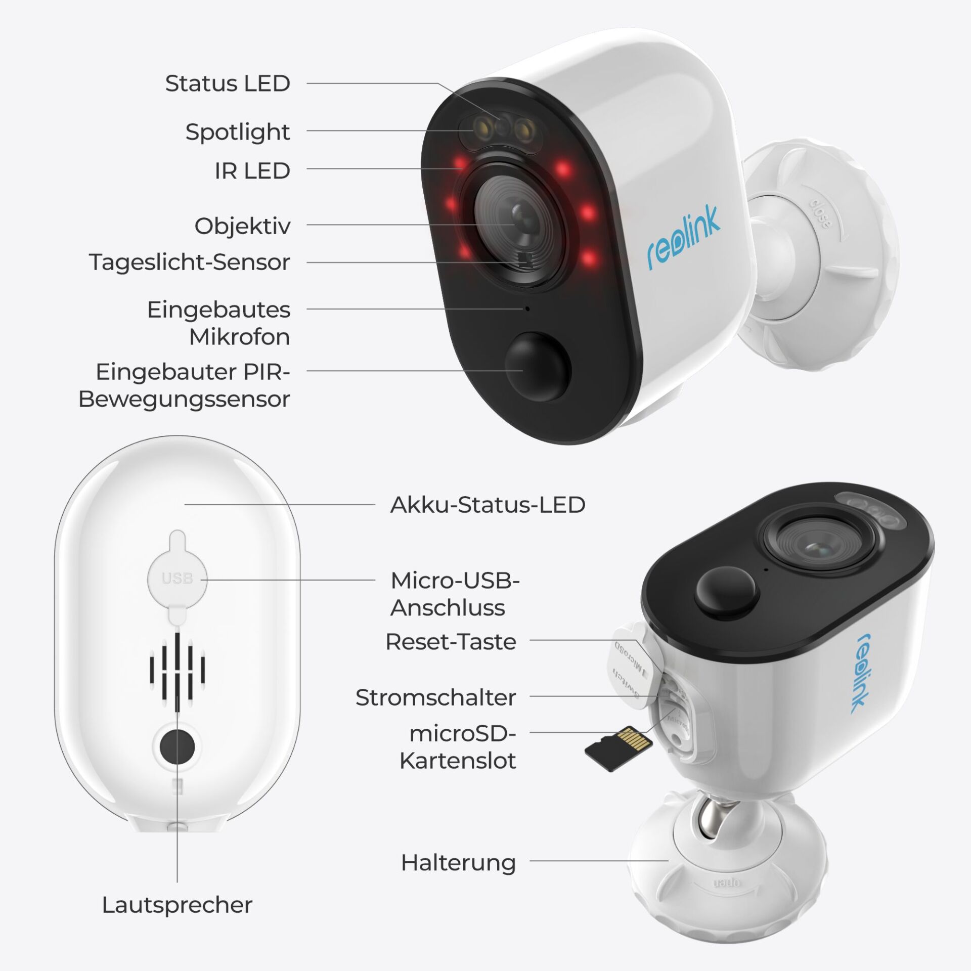 Überwachungskamera, HD-Kamera, LED-Beleuchtung, IR-Licht, Mikrofon