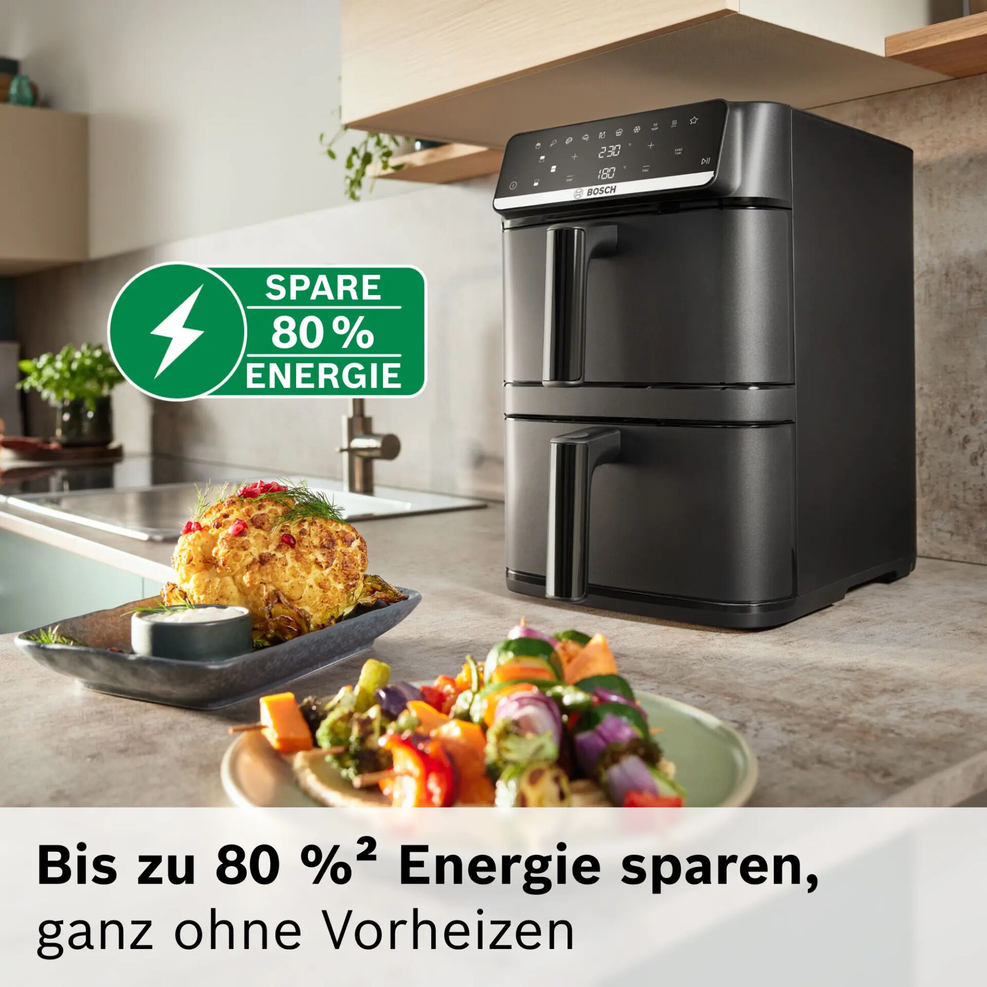 Küchengerät, Luftfritteuse, Energieeffizienz, Schwarz, Stapelbar
