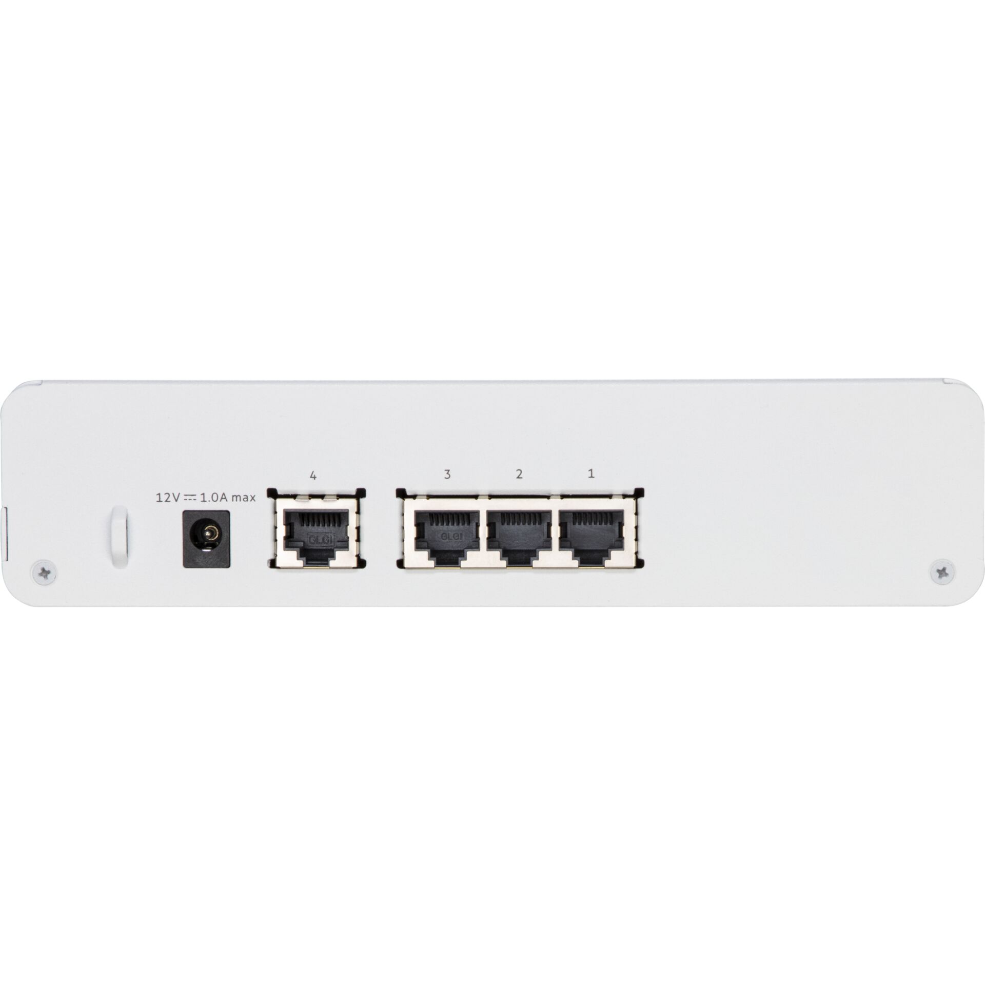 Schalter, Ethernet-Ports, RJ45, Netzeingang, Weißes Gehäuse