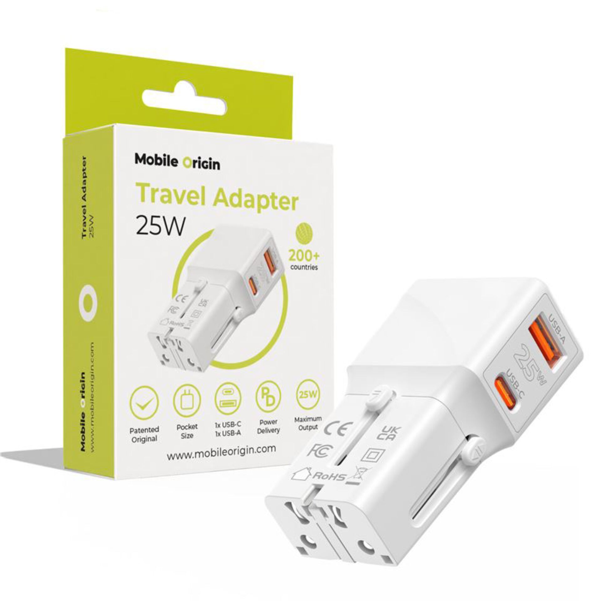 Mobile Origin Travel adapter 25W  EU/US/UK/AU, white