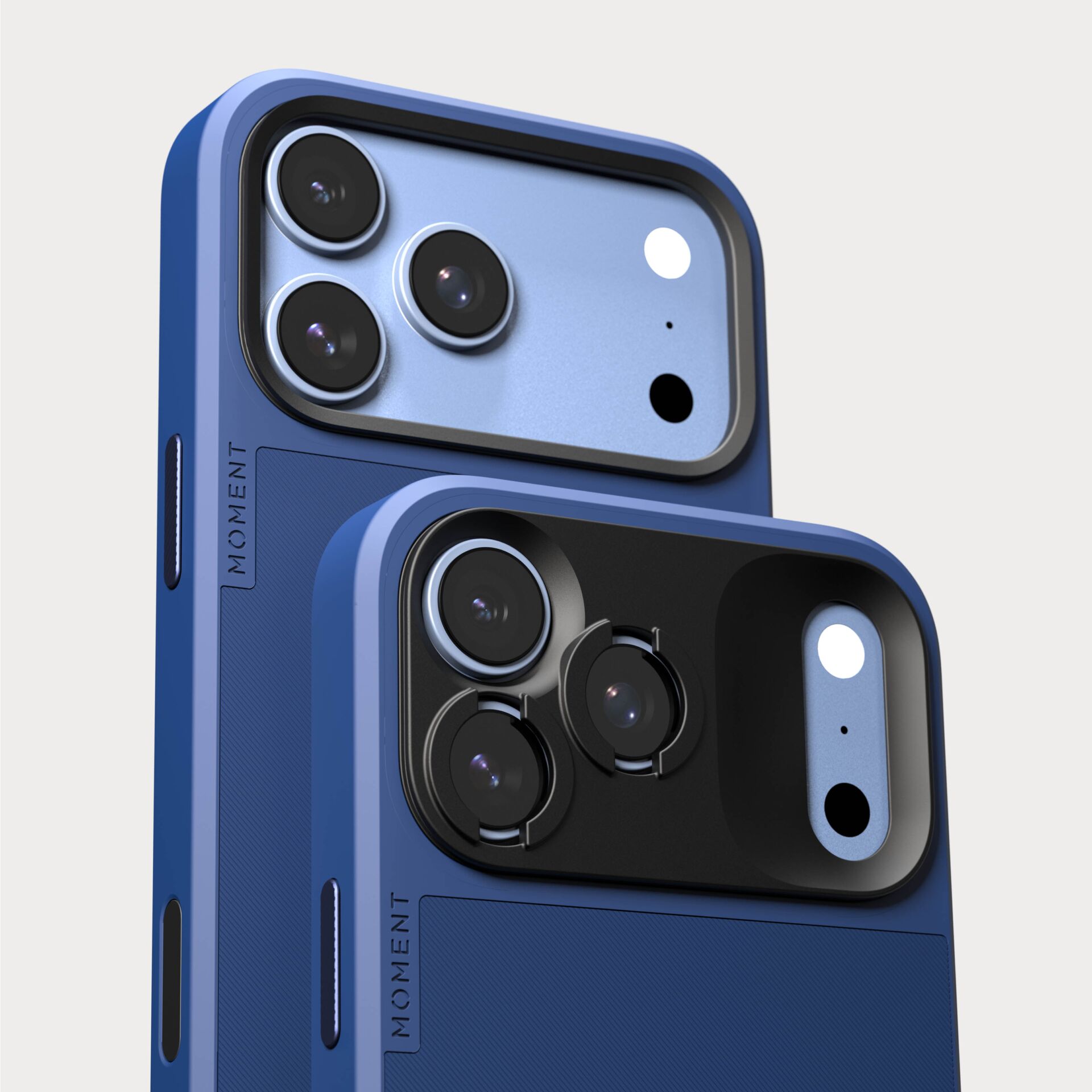smartphone, Kamera-Modul, Triple-Kamera, blaues Case, Magnet-Linsenschutz