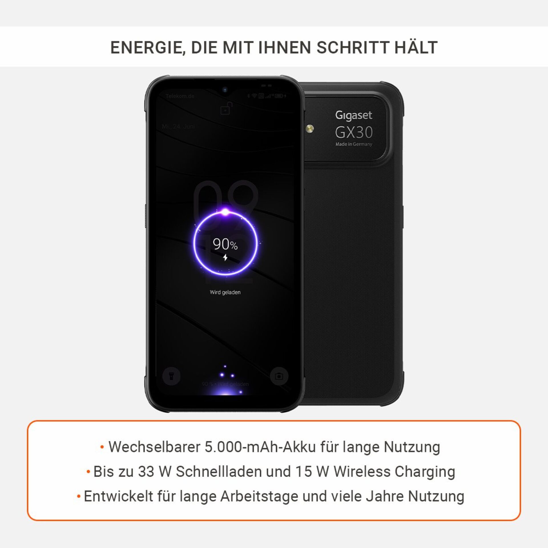Smartphone, Wireless charging, Batterie, GX30, Made in Germany
