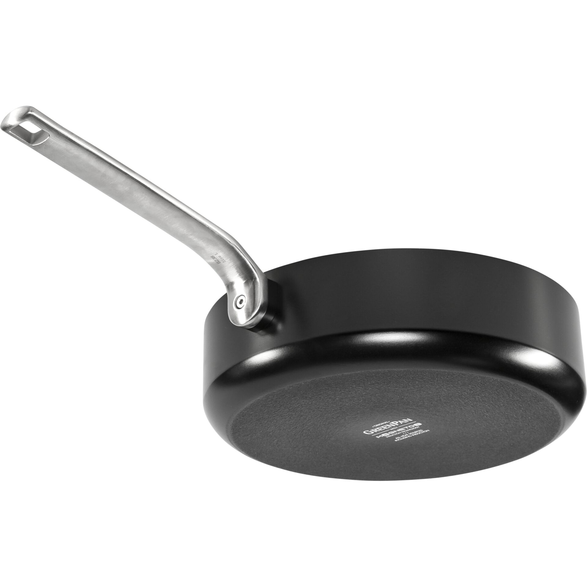 Pfanne, Bratpfanne, Schwarz, Gusseisen, Halterung aus Metall