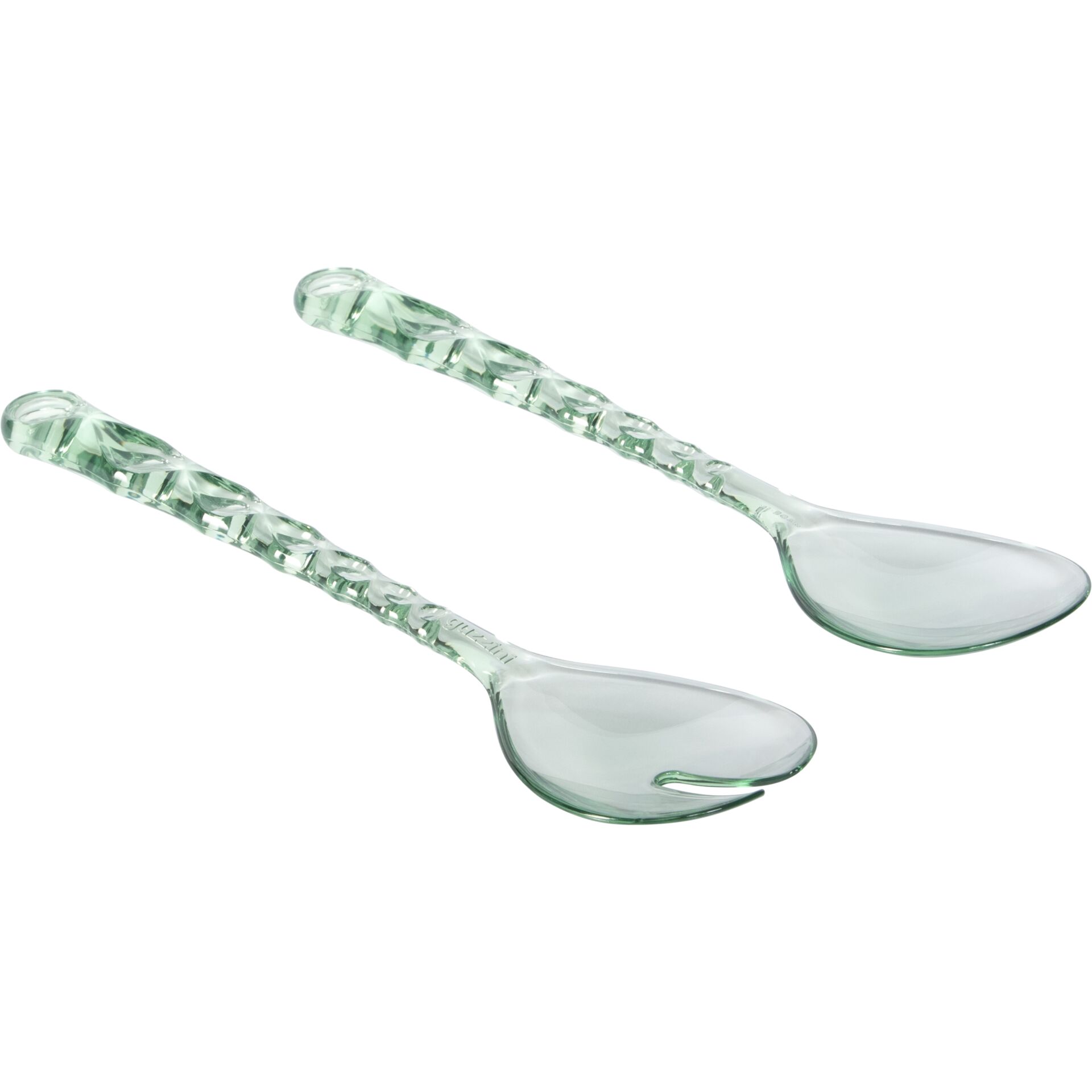 Salatlöffel,  Gläserner Löffel,  Teelöffel,  gedrehter Griff,  transparentes Grün