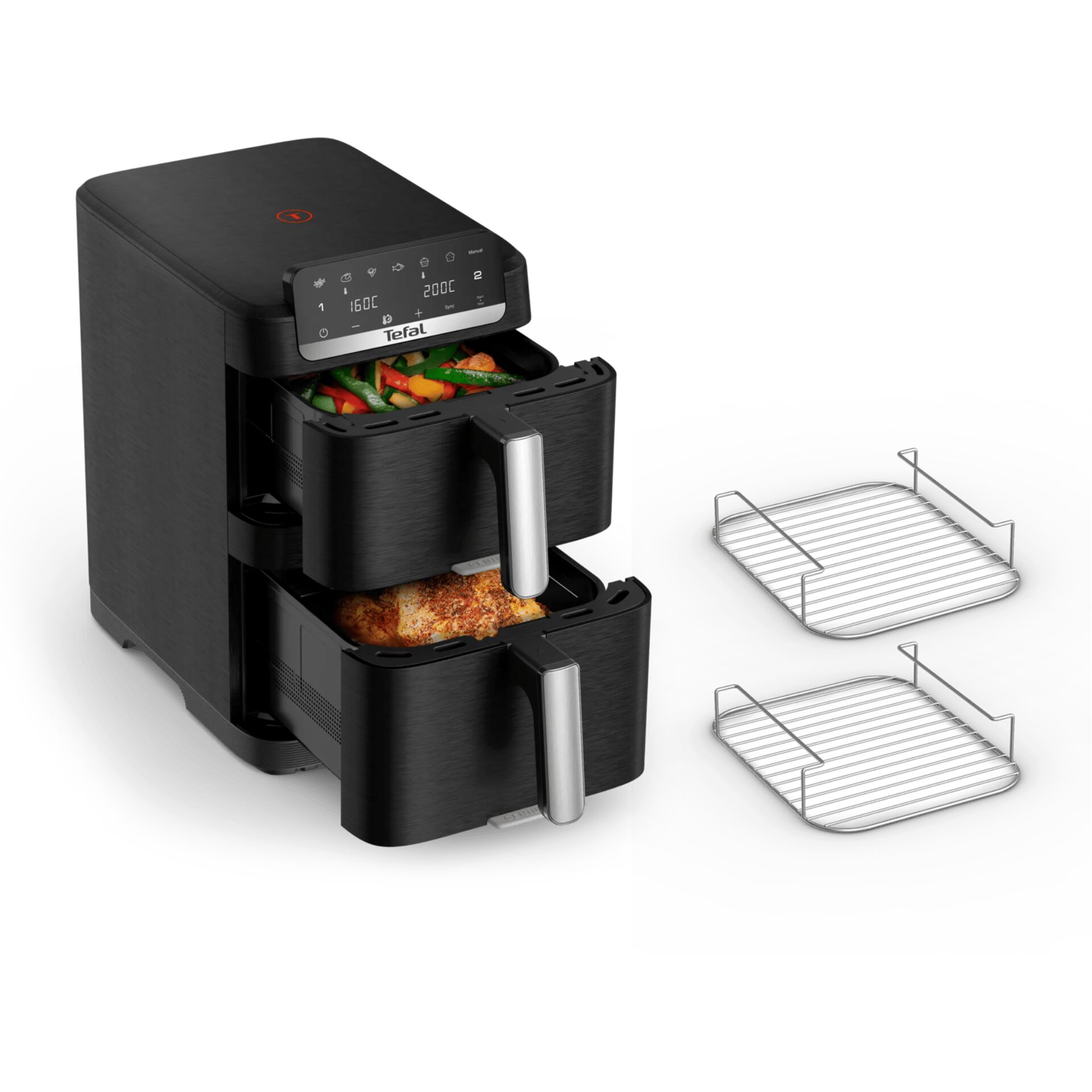 Airfryer, Multifunktion, Edelstahl, Gekochtes Hähnchen, Korbbesatz-Zubehör