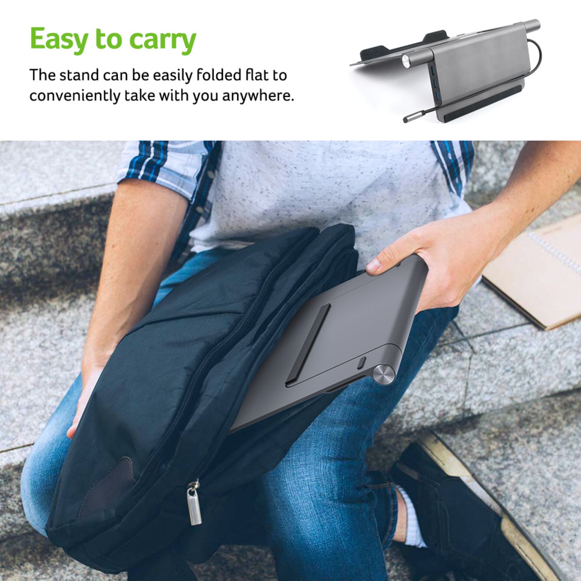 Tablet, Faltbar, Rucksack, Silber, tragbar