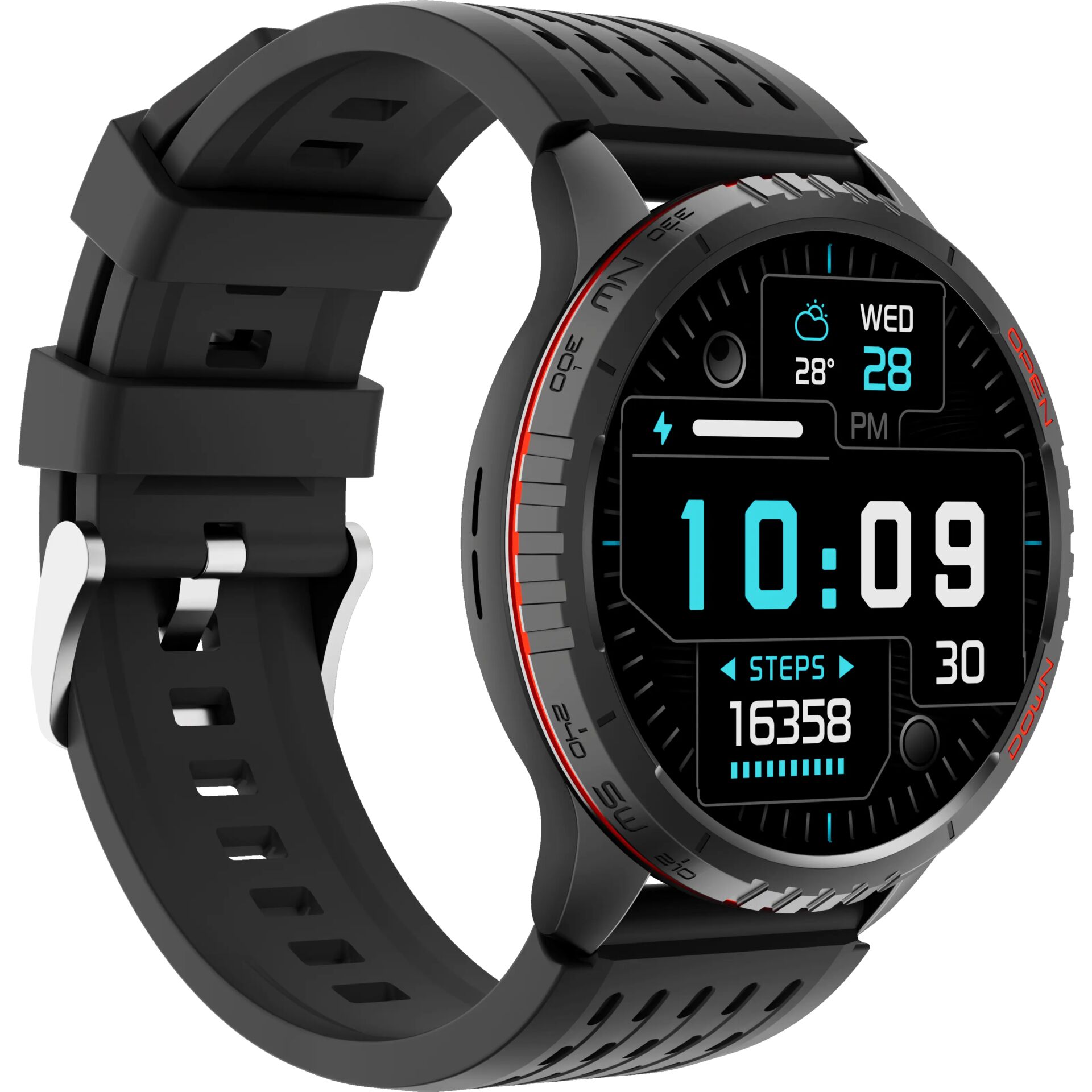 Smartwatch, Digitaler Display, Gummiarmband, GPS-Uhr, Metallgehäuse