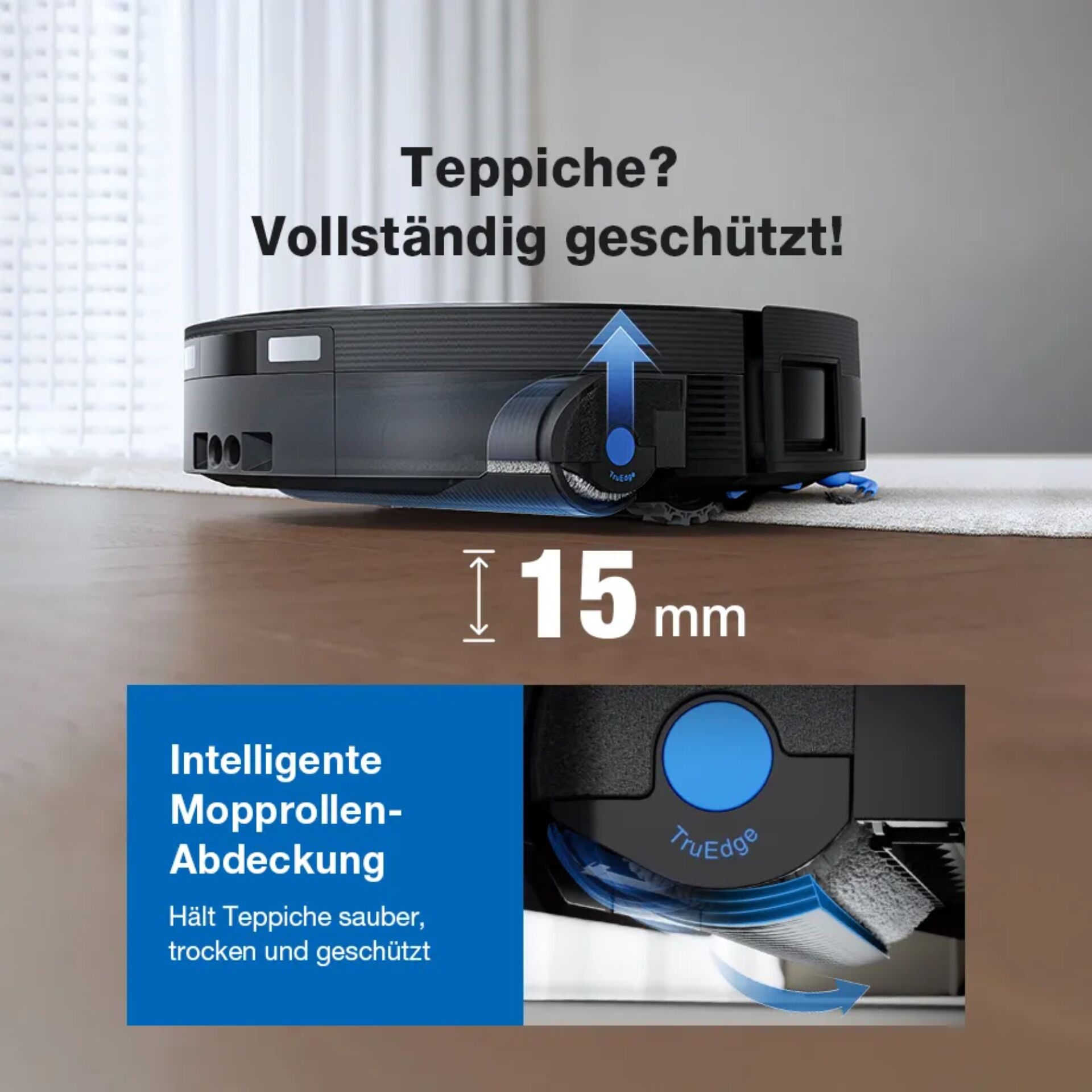 Roboterstaubsauger, Mopp-Roboter, Bodenreinigung, intelligente Abdeckung, 15 mm Höhe