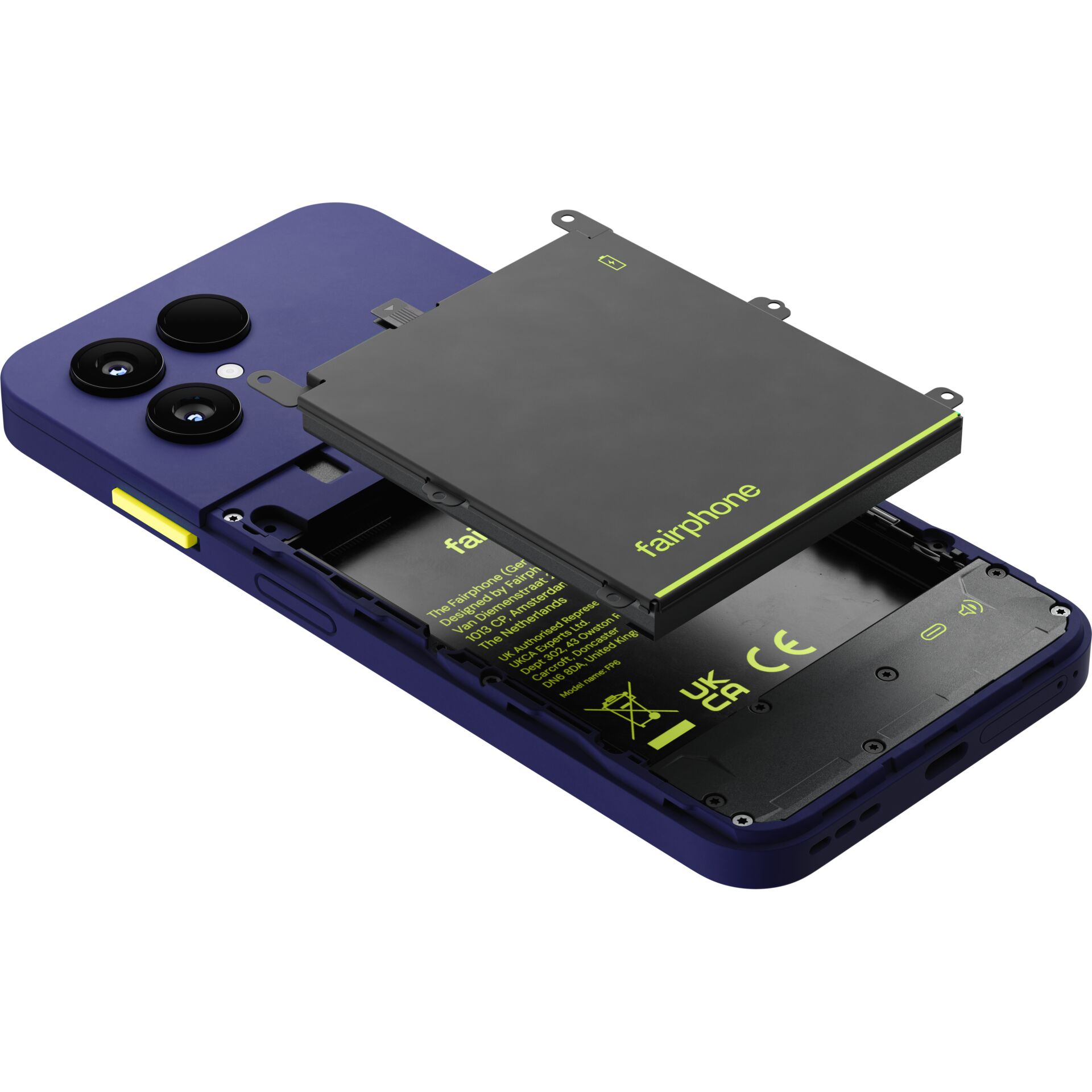 smartphone, Batterie, Kamera hinten, modulare Batterie, lila Farbe