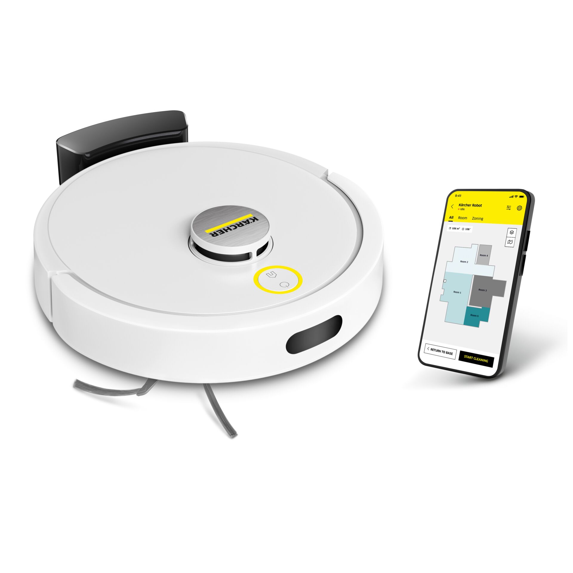 Roboterstaubsauger, Saugroboter, Touchscreen, Appsteuerung, Gelb akzent, Saugroboter, Roboterstaubsauger, Rund, Bluetooth, App-Steuerung