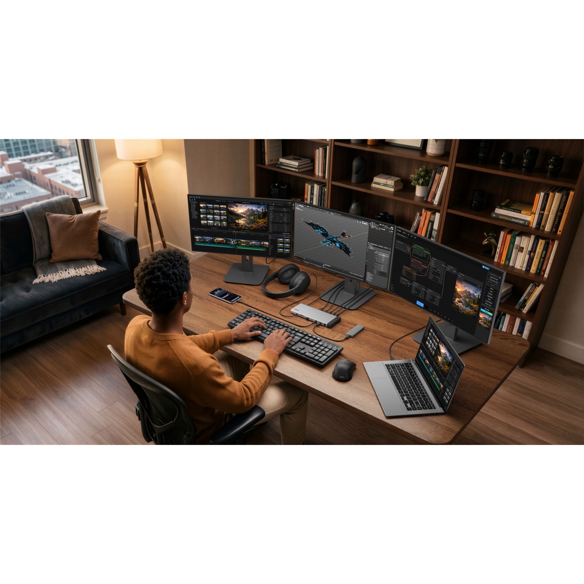 Arbeitsplatz, Desktop-Setup, Multimonitor, Gaming-Setup, Laptop-Docking