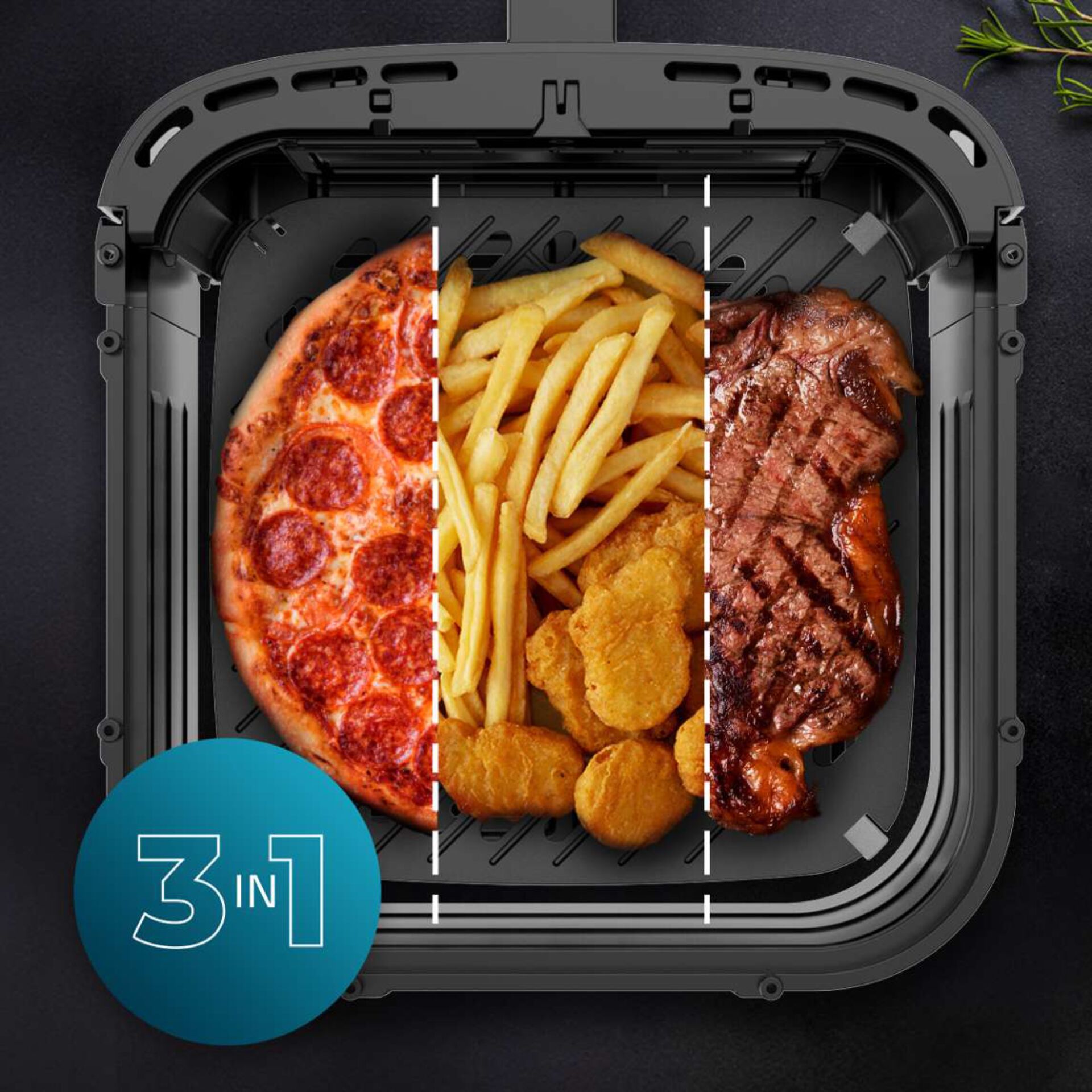 Pizza, Pommes Frites, Hähnchen, Grill, 3-in-1