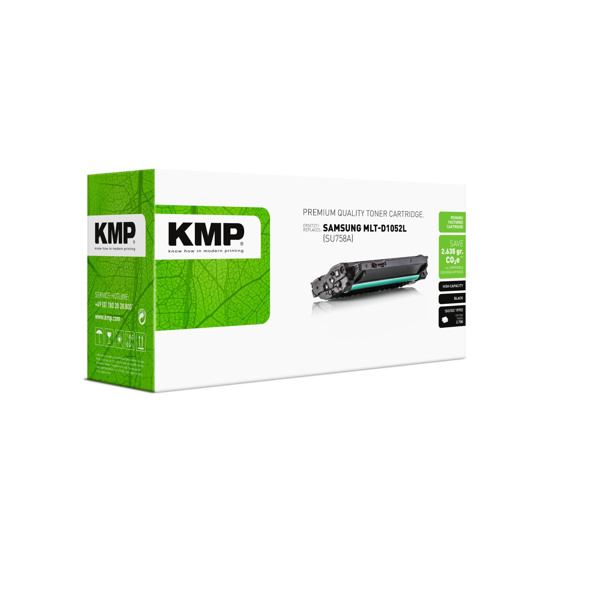 Werbung, Adapter, Elektronik, Plakat, Visitenkarte, Tonerpatrone, KMP, grüne Verpackung, schwarze Patrone, Samsung Kompatibilität