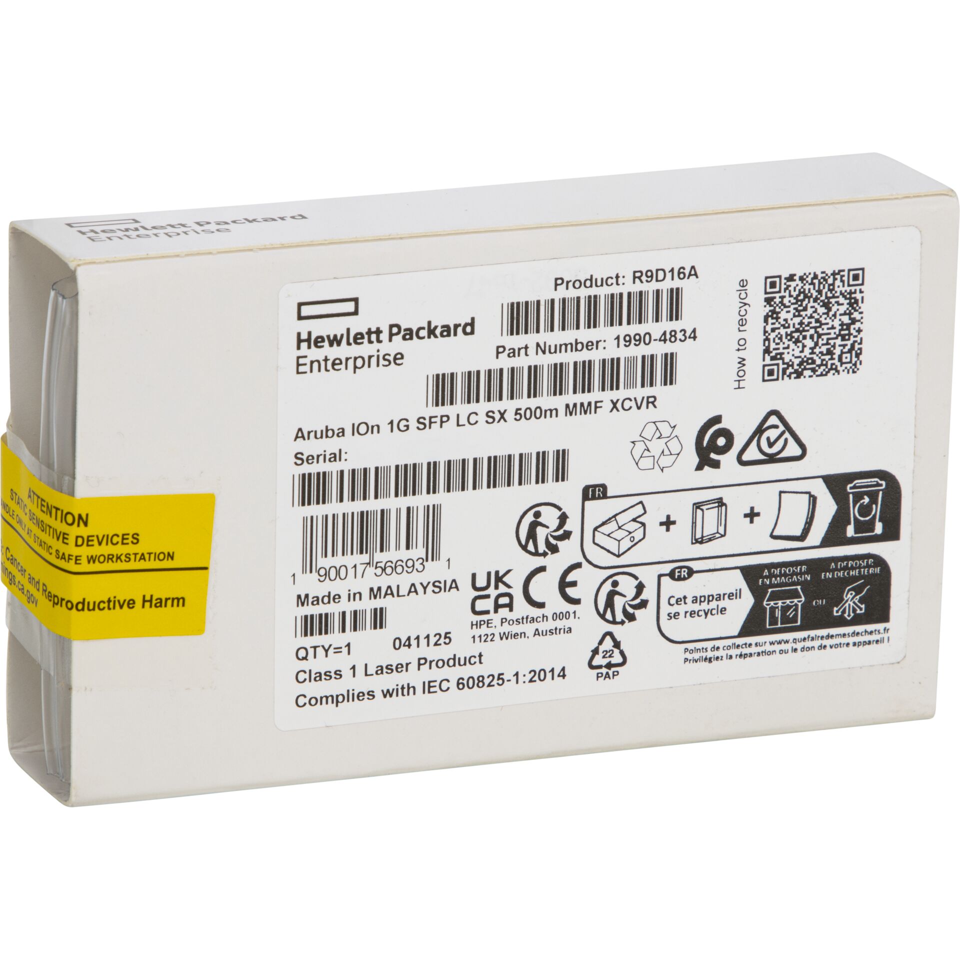 laser, Produktbox, Hergestellt in Malaysia, UK CA CE, Warnhinweis