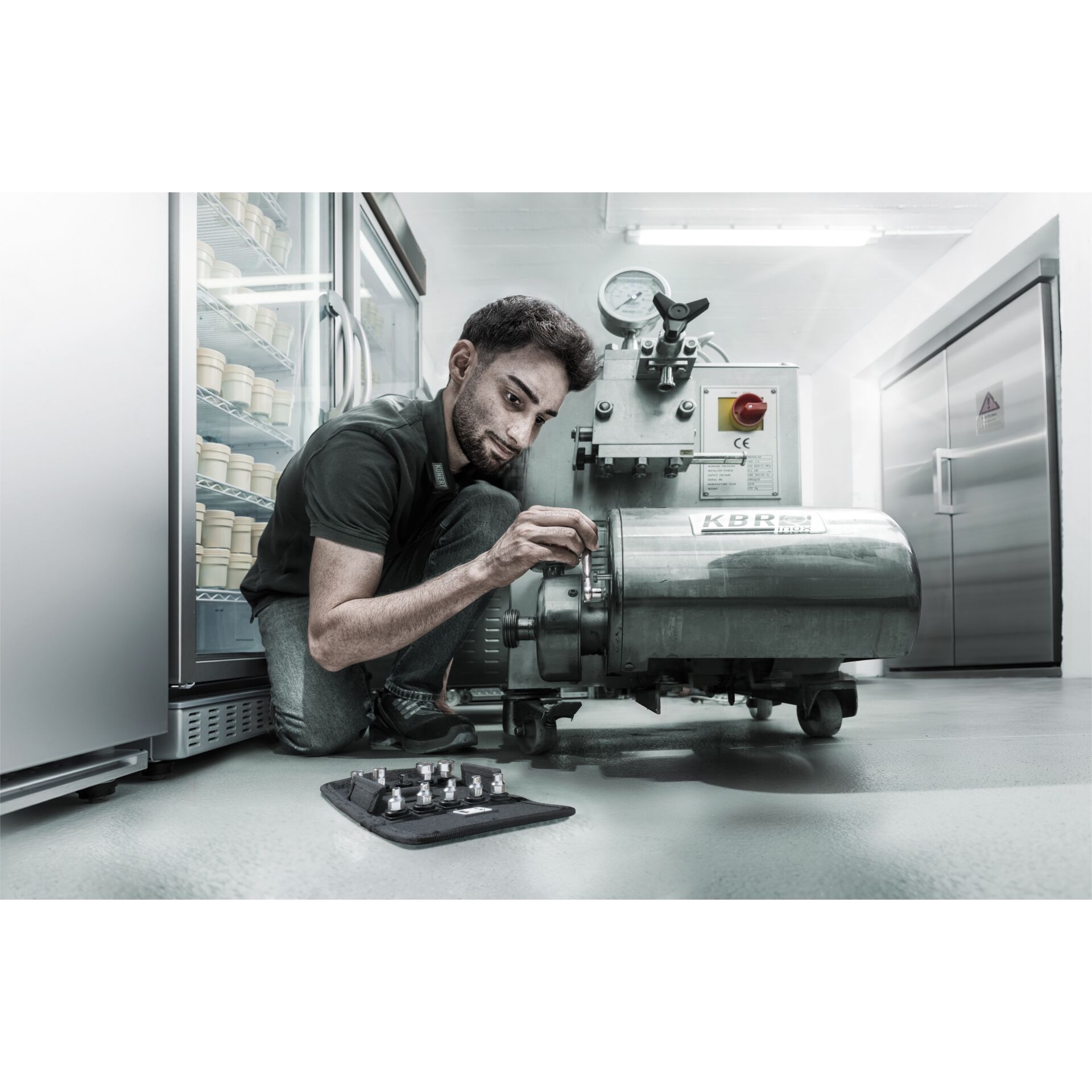 industrielle ausrüstung, maschine, techniker, werkstatt, kompressor