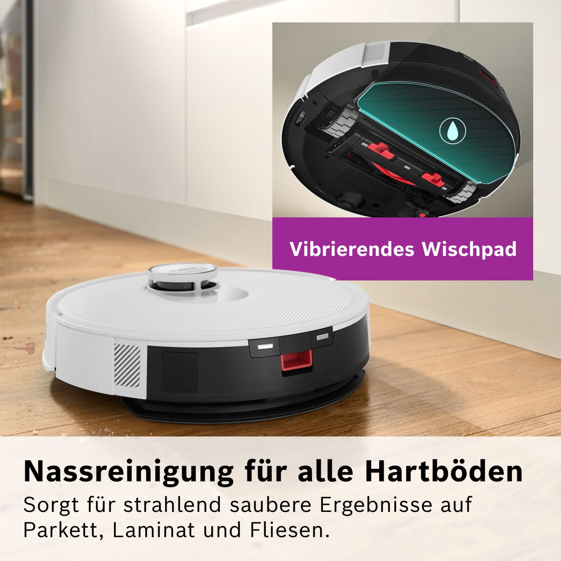 Saugroboter, Roboterstaubsauger, Nassreinigung, Wischfunktion, Hartboden