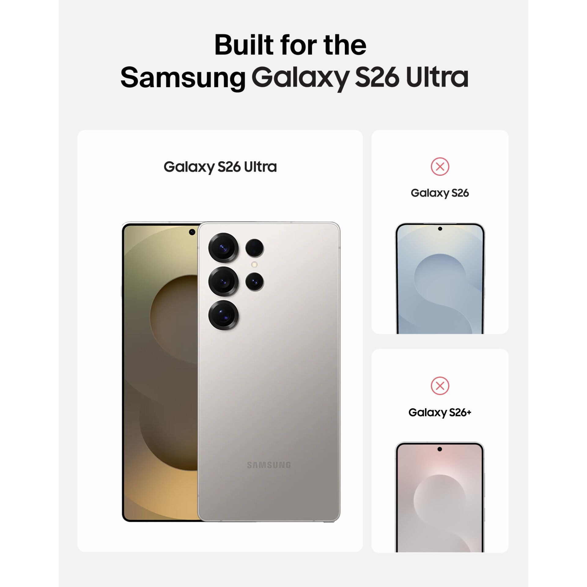 Galaxy S26 Ultra, Vierfachkamera, Telefonrückseite, Silber, Frontkamera-Loch