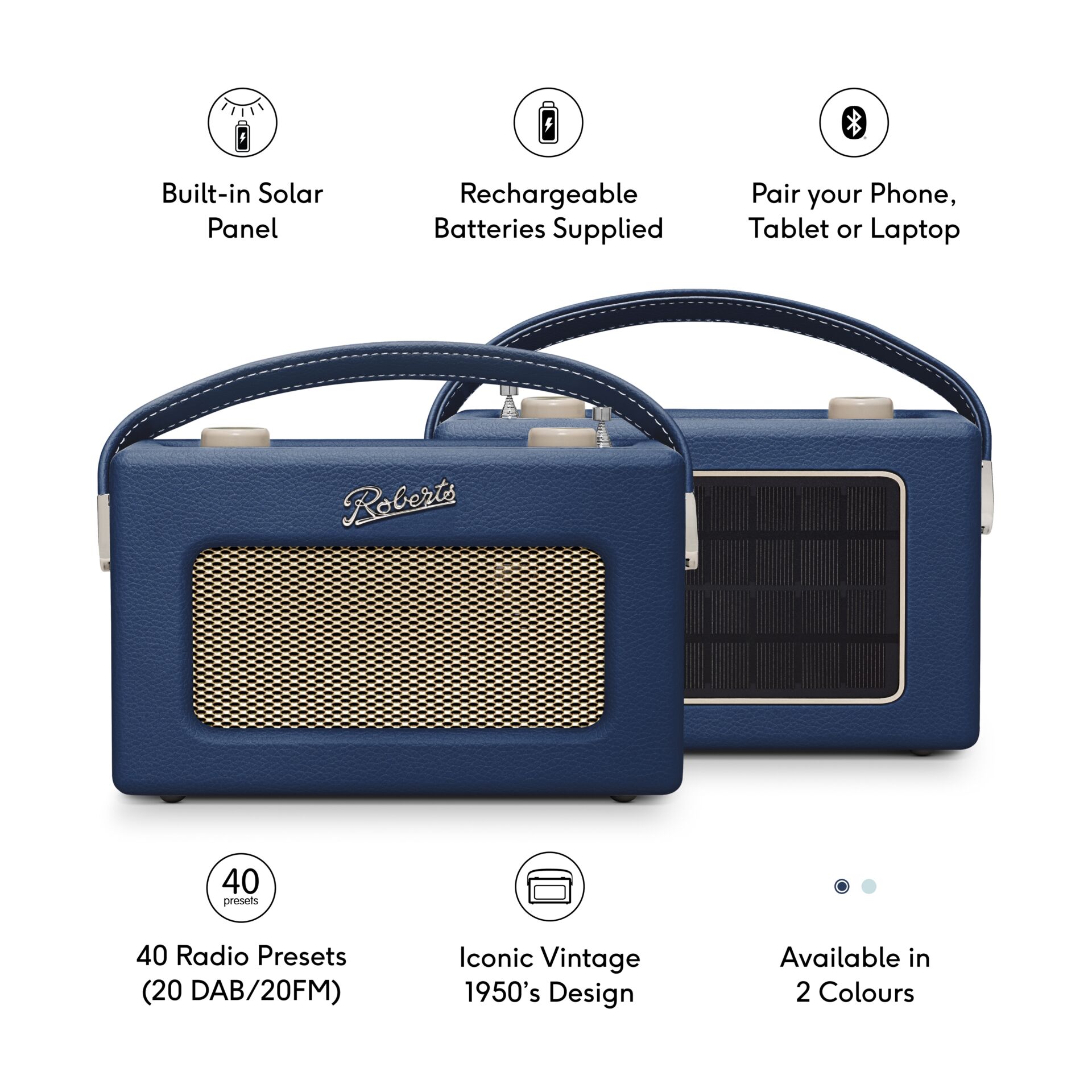 Radio, Portable speaker, Sonnenpanel integriert, aufladbare Batterien, Vintage-Design