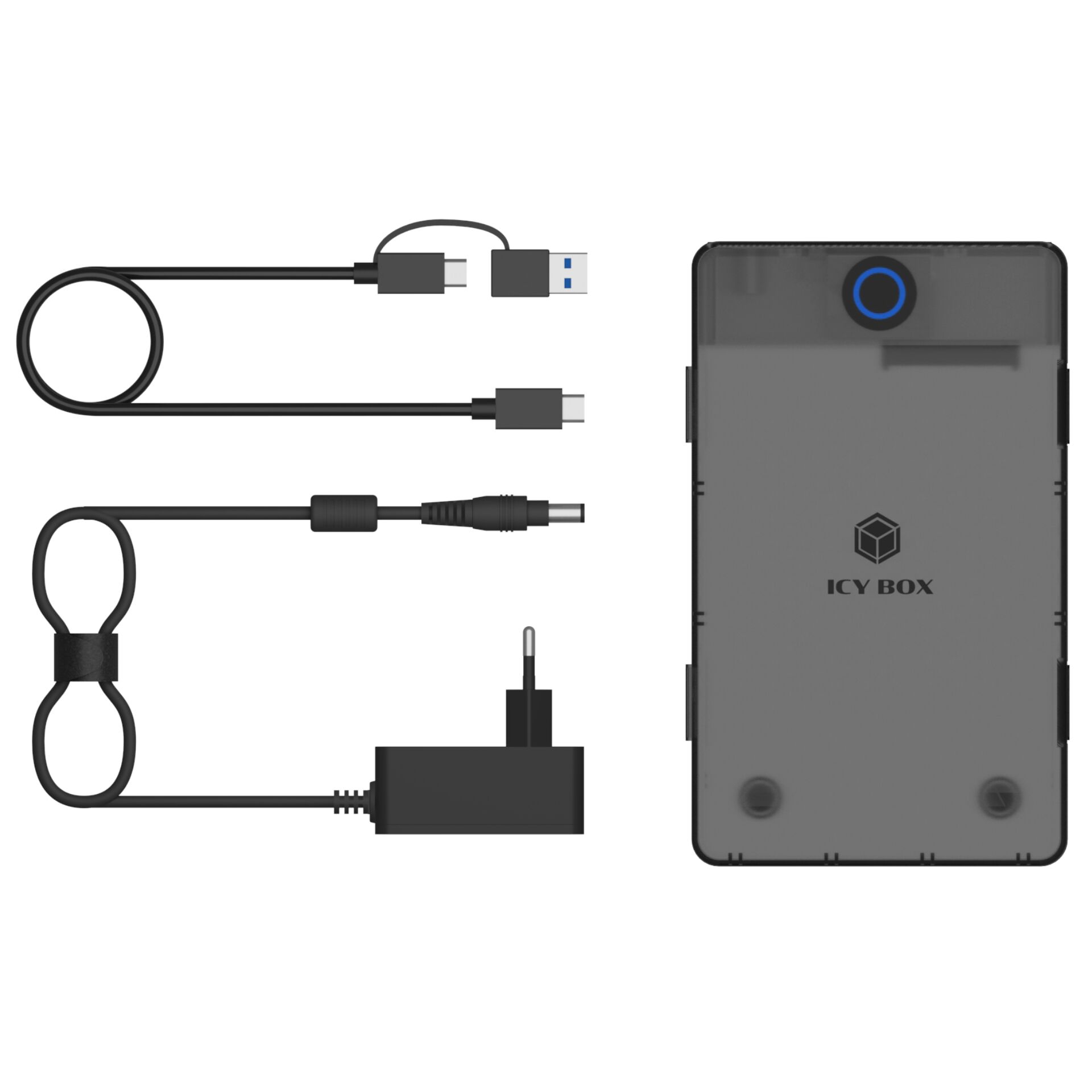 LED-Projector, Icy Box, Netzteil, USB-C Kabel, DC-Stecker