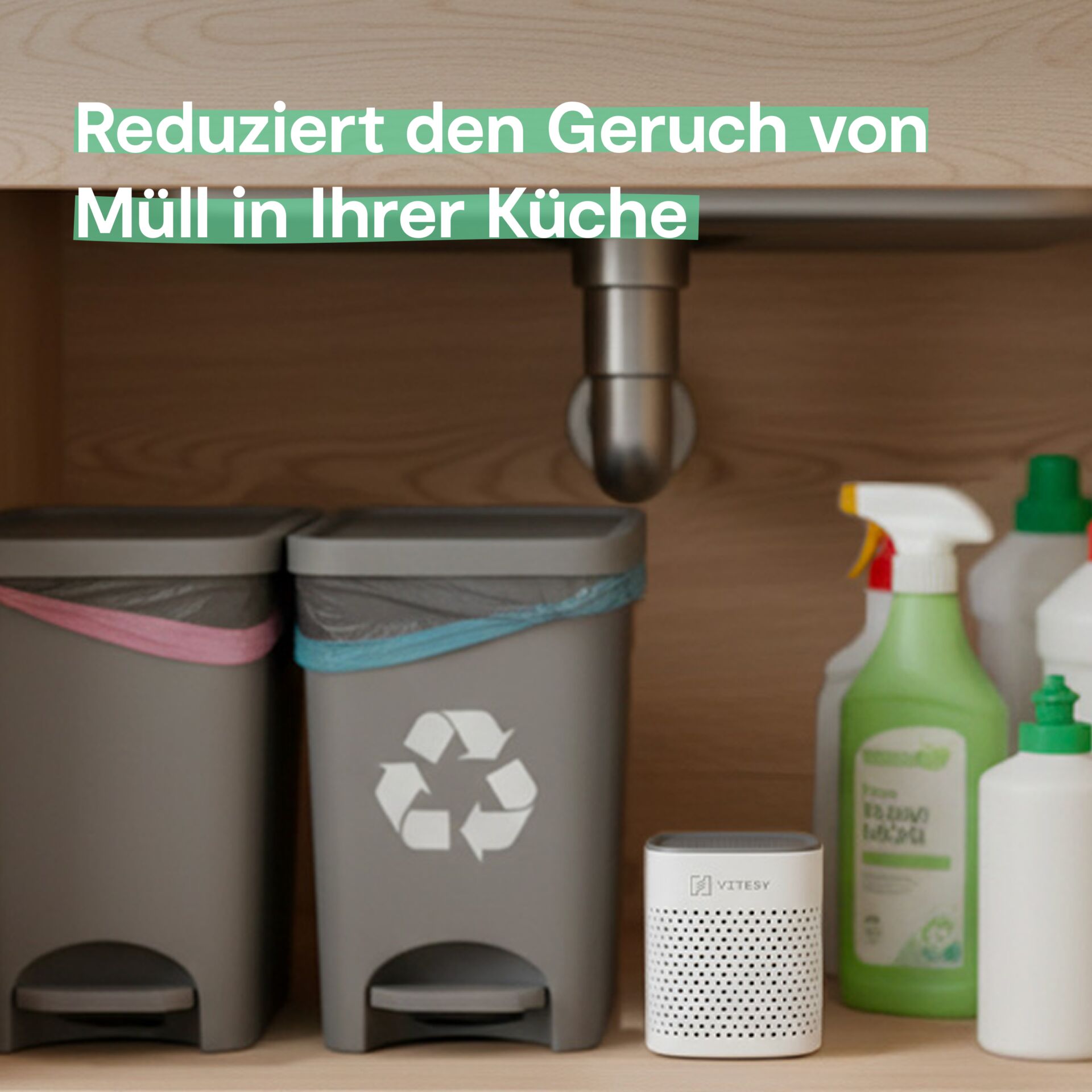 Küchenaufbewahrung, Glasbehälter, Kartoffeln, Zwiebeln, Behälter, Mülleimer, Recycling, Unter dem Spülbecken, Putzmittel, Luftreiniger