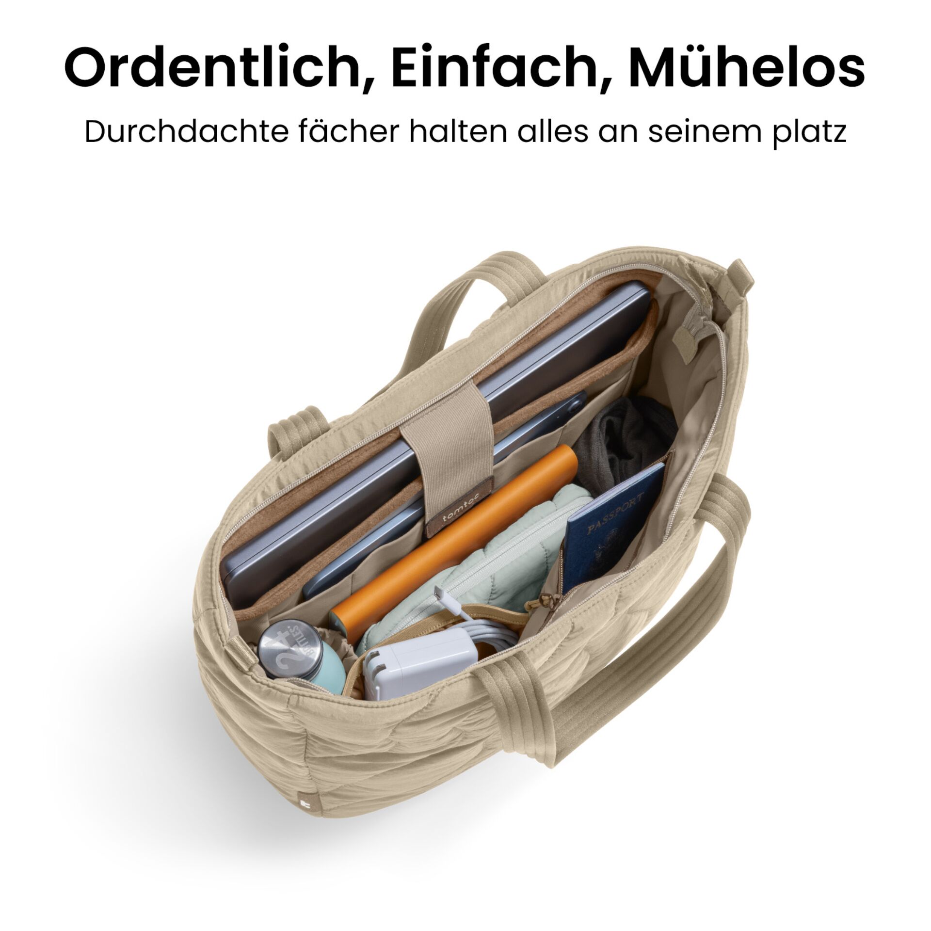 Tasche, Laptop-Tasche, Organizer, Innenraum, Beige