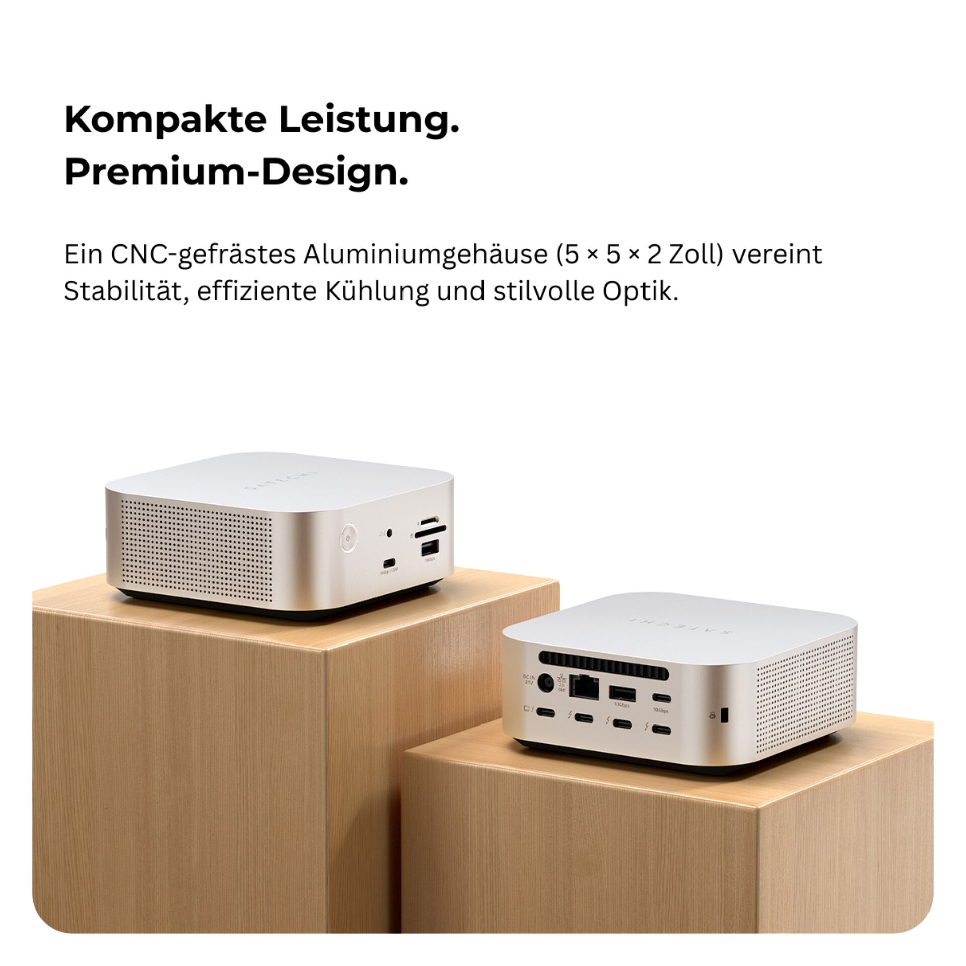 Kompakt, Aluminiumgehäuse, Mini-PC, Kühlung, Anschlüsse