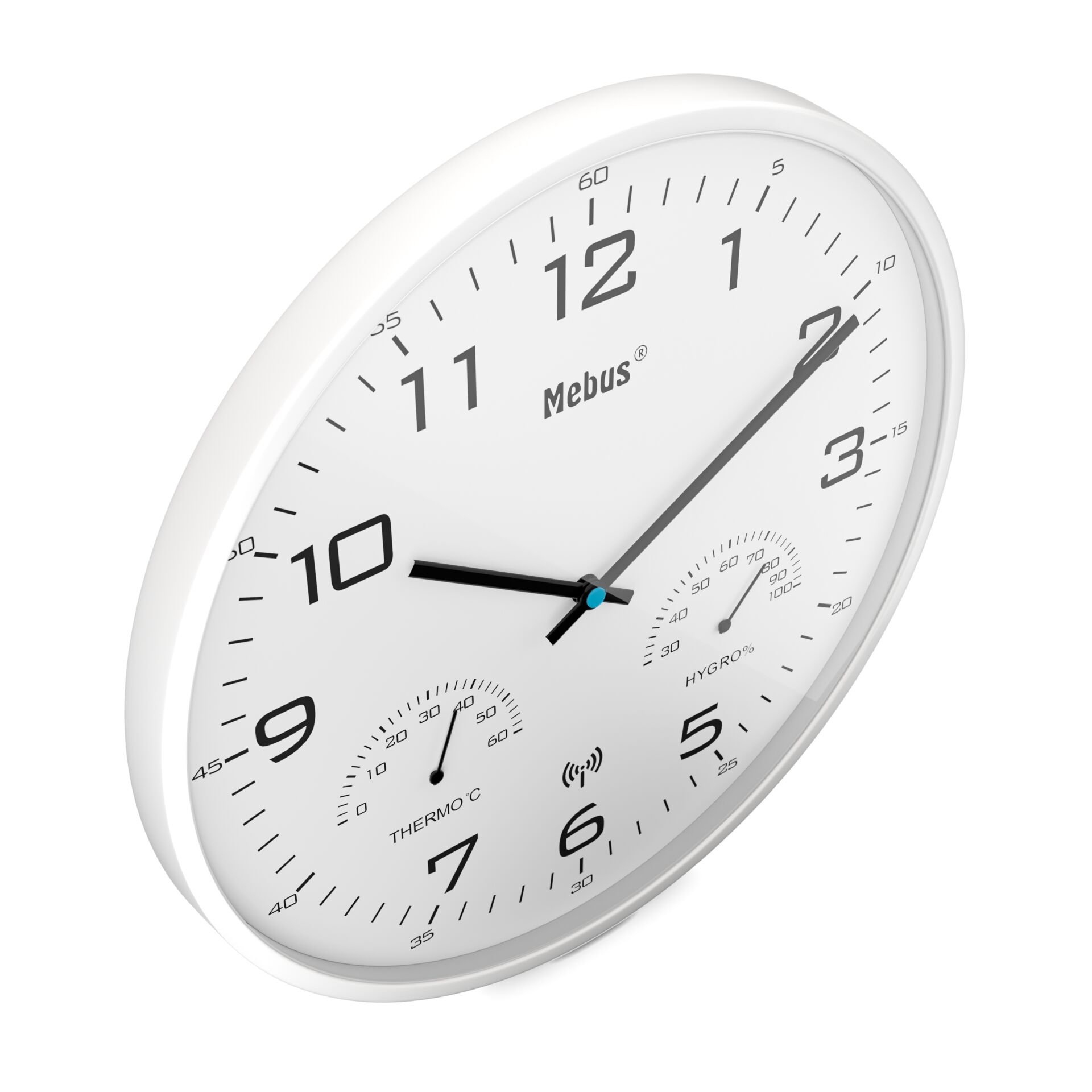 Wanduhr, Quarzuhr, Weiß, Runde Uhr, Thermometer-Hygrometer-Dual