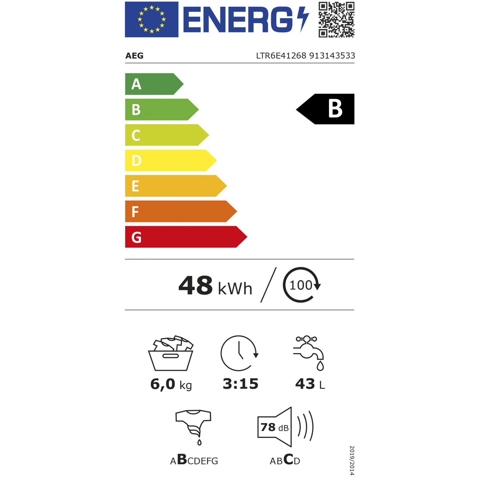 AEG LTR6E41268  Waschautomaten Toplader – Energieeffizienzklasse B