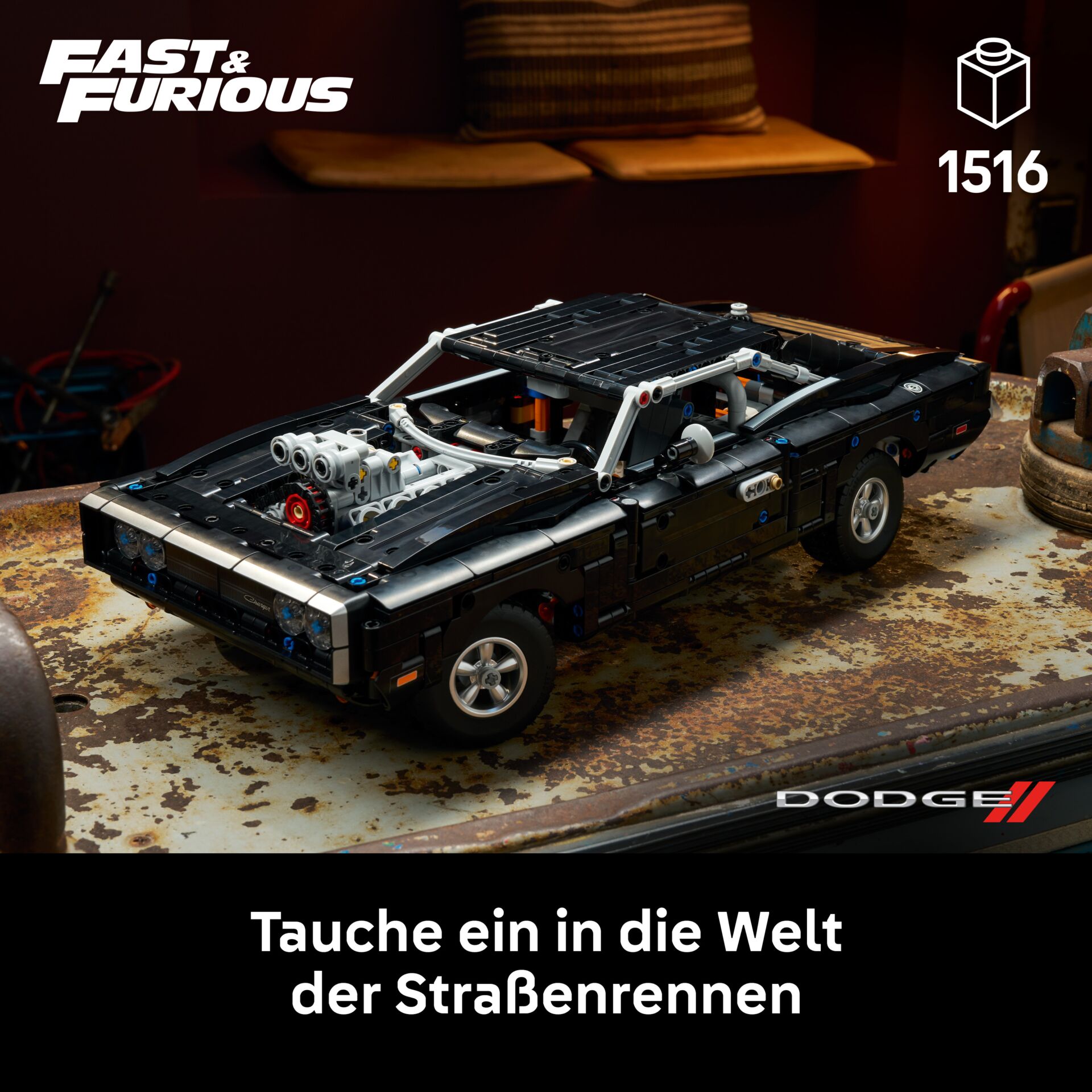 Lego car, Rennwagen, V8-Motor, schwarzes Fahrzeug, Cabrio-ähnlich