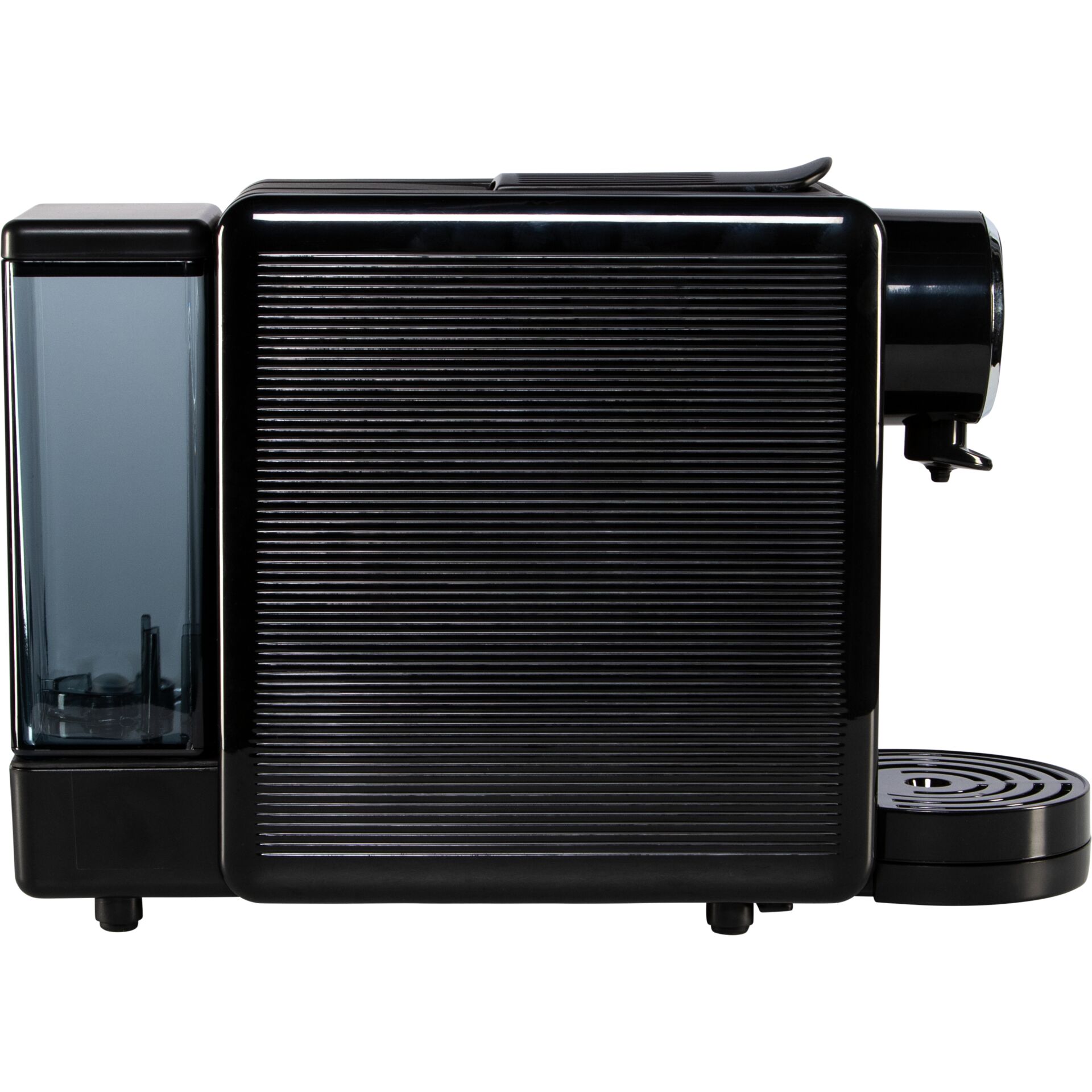 Kapselmaschine, Kaffeemaschine, schwarzes Gehäuse, Wassertank, Abtropfschale