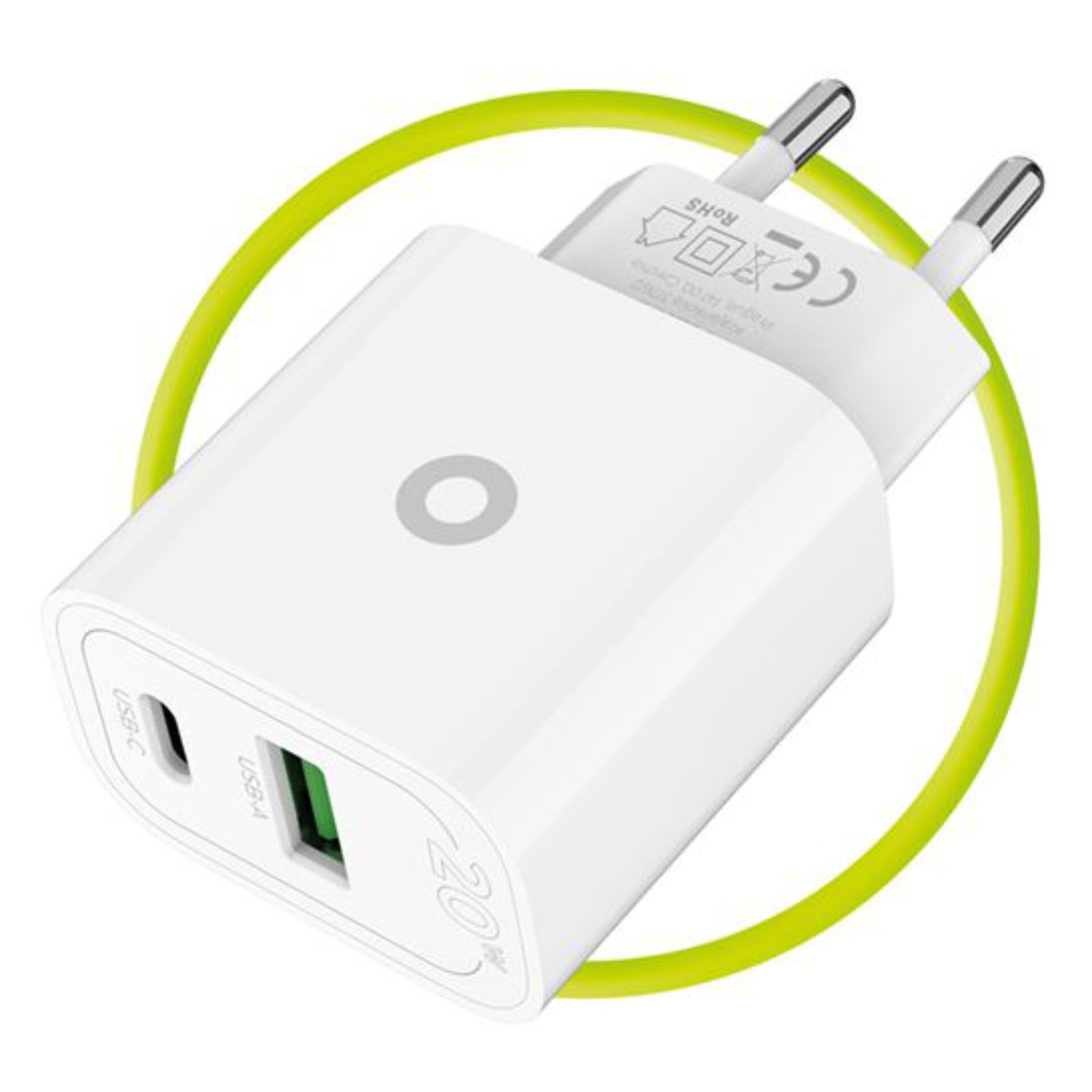 USB-C-Adapter, USB-A-Port, 20W-Ladegerät, Stromadapter, Kabelring