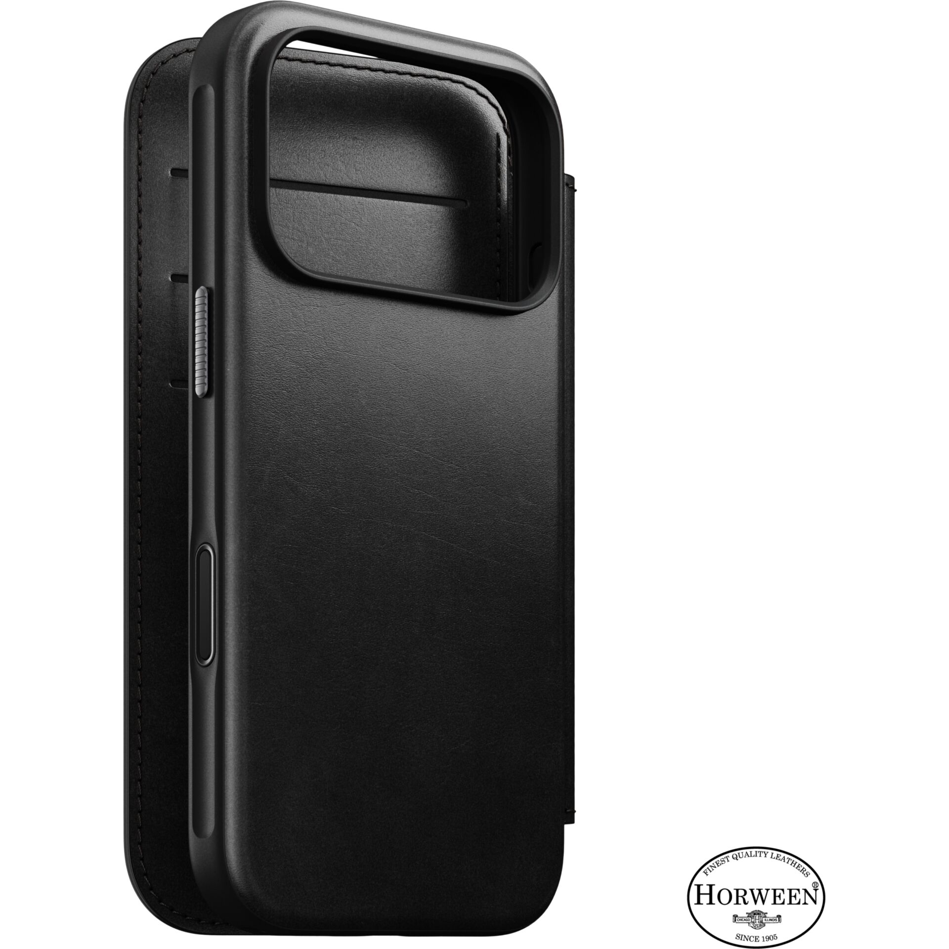 smartphone-hülle, lederhülle, schwarz, flip-hülle, Horween-Logo