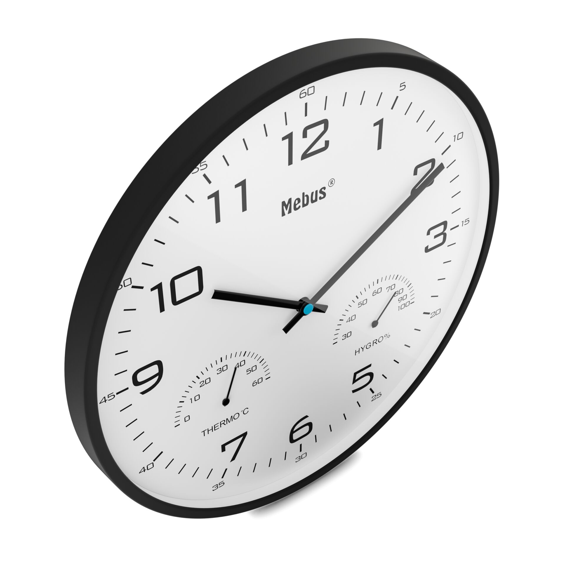 wanduhr, analoge Uhr, Wanduhr, schwarzer Rahmen, Mebus