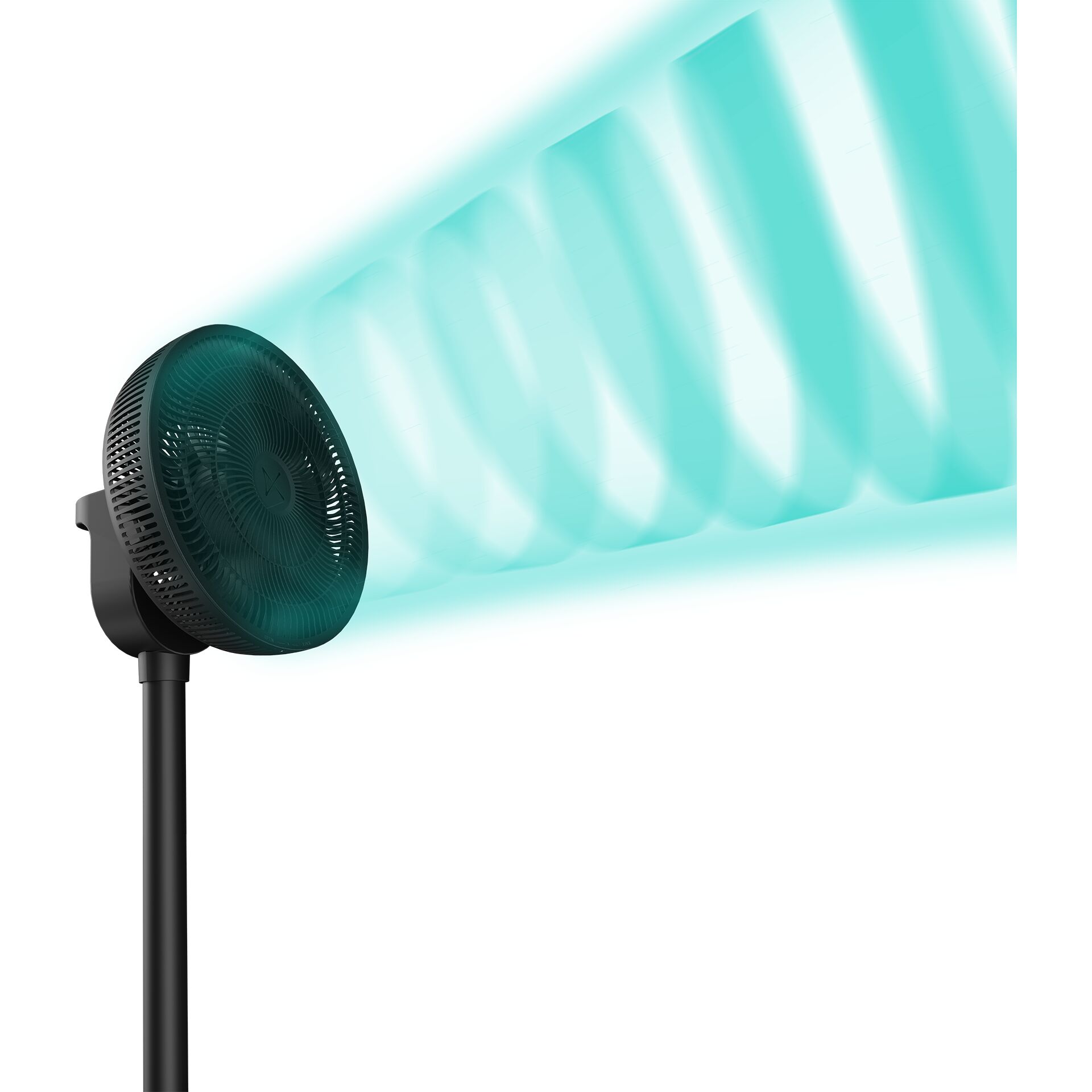 Lüfter, Standventilator, verstellbar, turquoise, Messing Schutzgitter