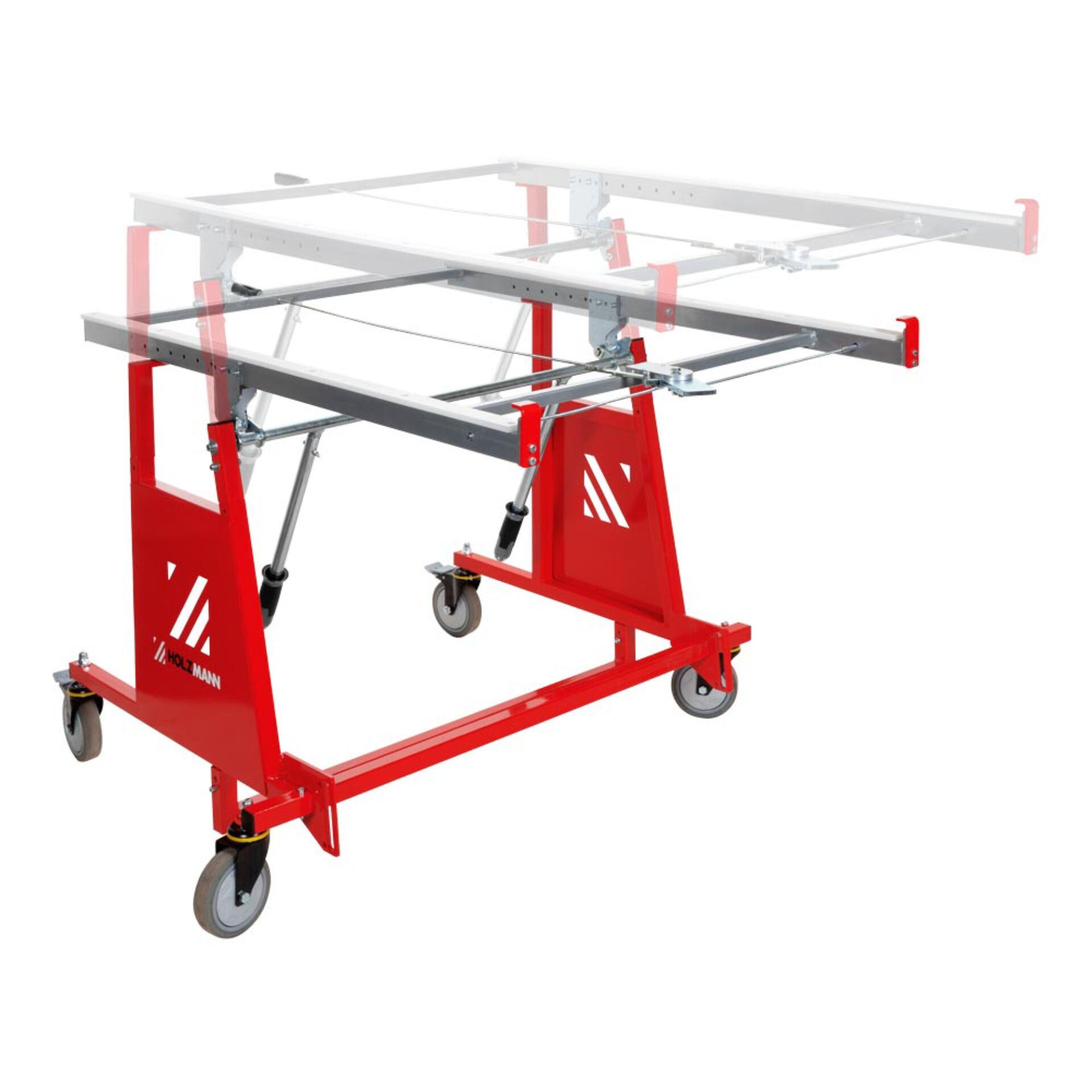 Arbeitstischrahmen, Schienenrahmen, Materialstahl, Rollwagen, Rot