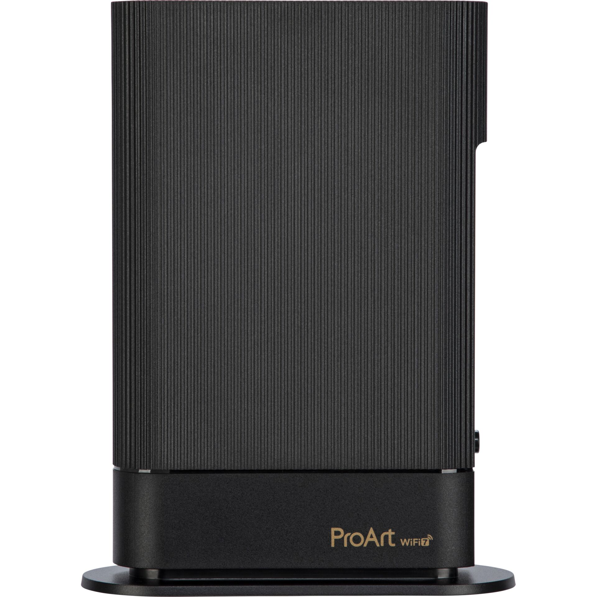WLAN-Router, Schwarz, Geripptes Gehäuse, Standfuß, WLAN-Router, Wi-Fi 7, schwarz, geripptes Gehäuse, Standfuß