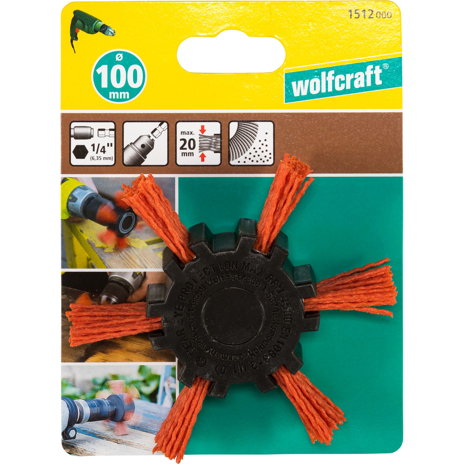 Wolfcraft Sechskant  Nylondrahtfächerbürste 100x20mm