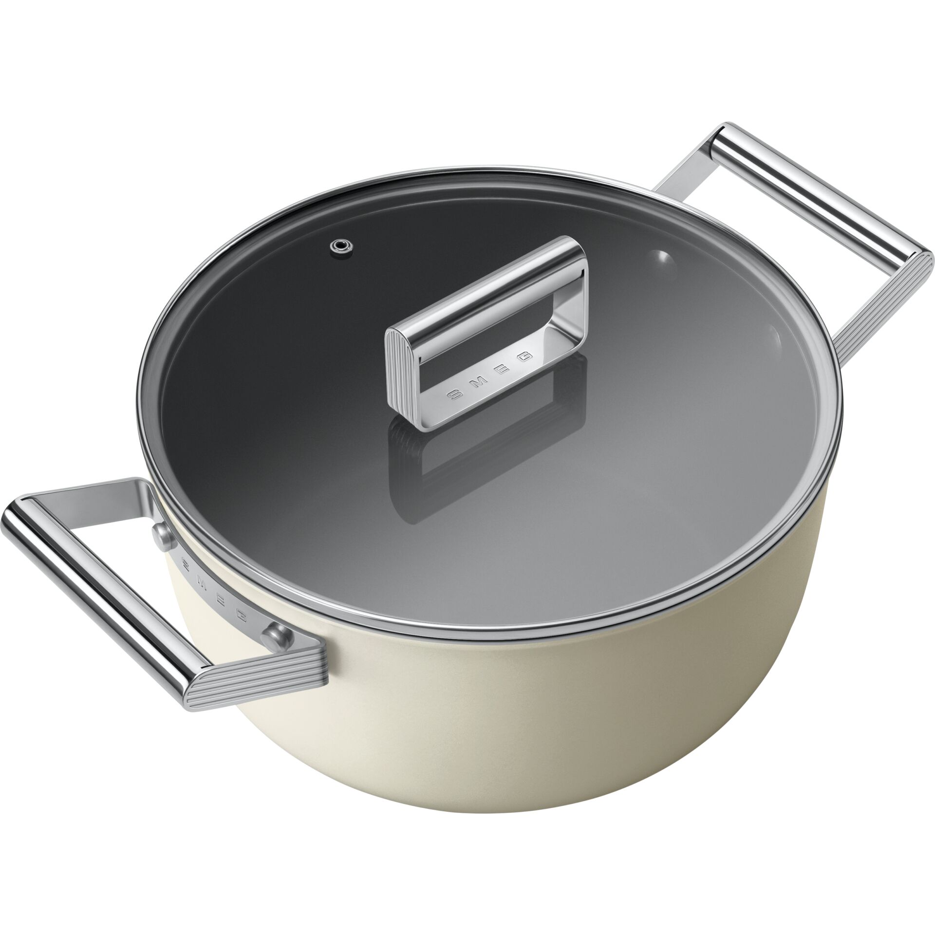 Kochtopf, Stieltopf, Edelstahlgriffe, Glasdeckel, Beige