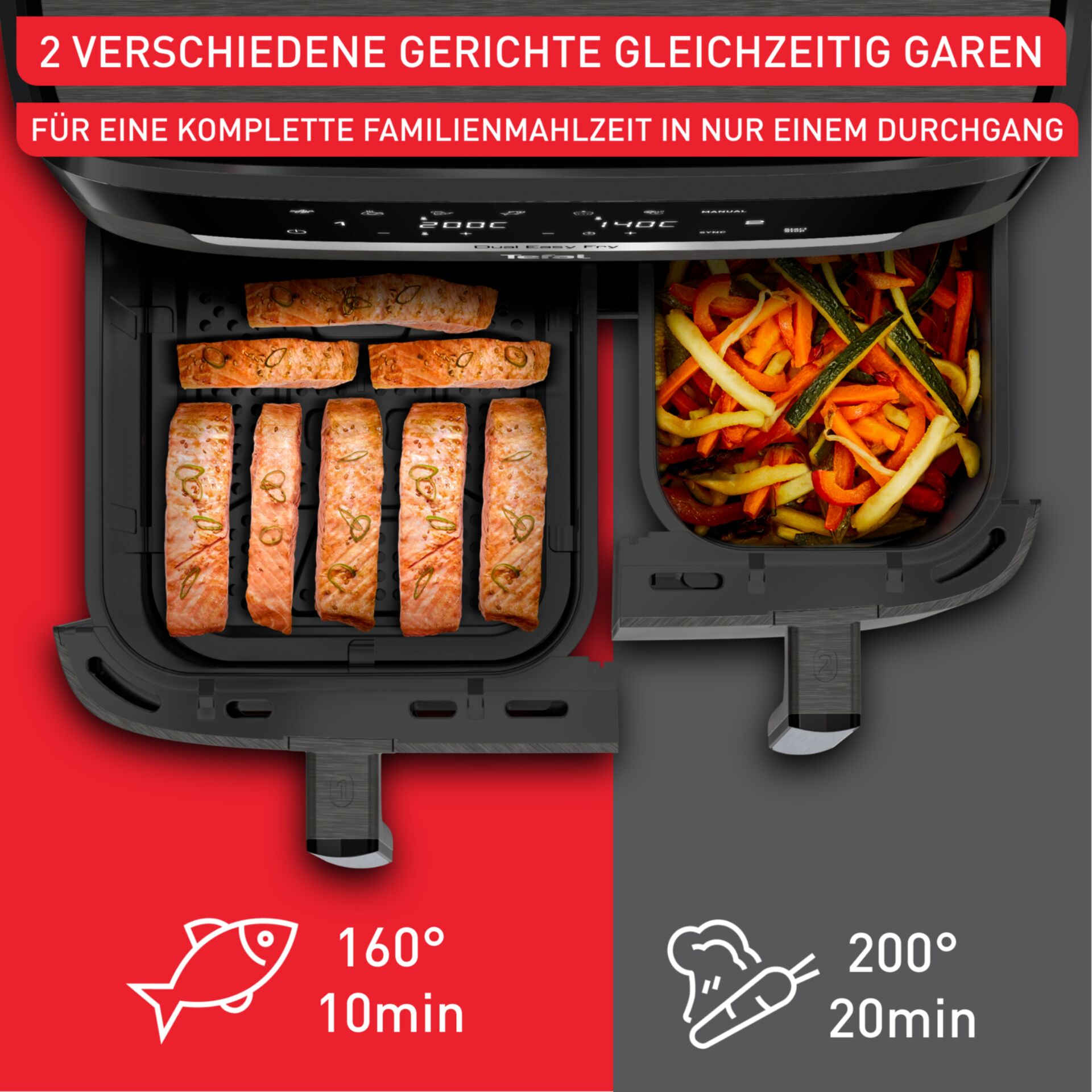 Lachs, Lachsfilet, Gericht, Luftfritteuse, Gemüsemix