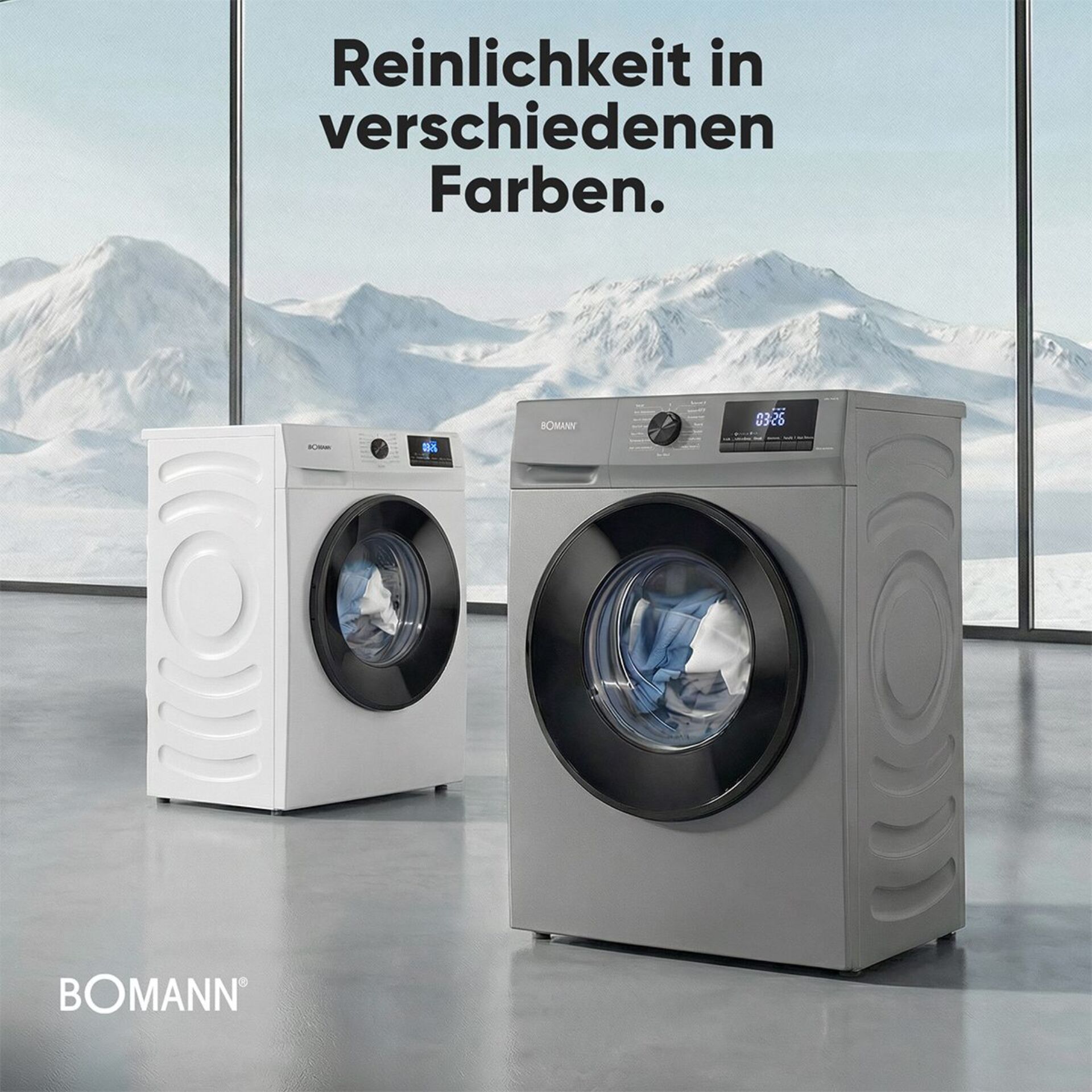 Waschmaschine, Frontlader, Grau, Waschtrockner?, BOMANN logo
