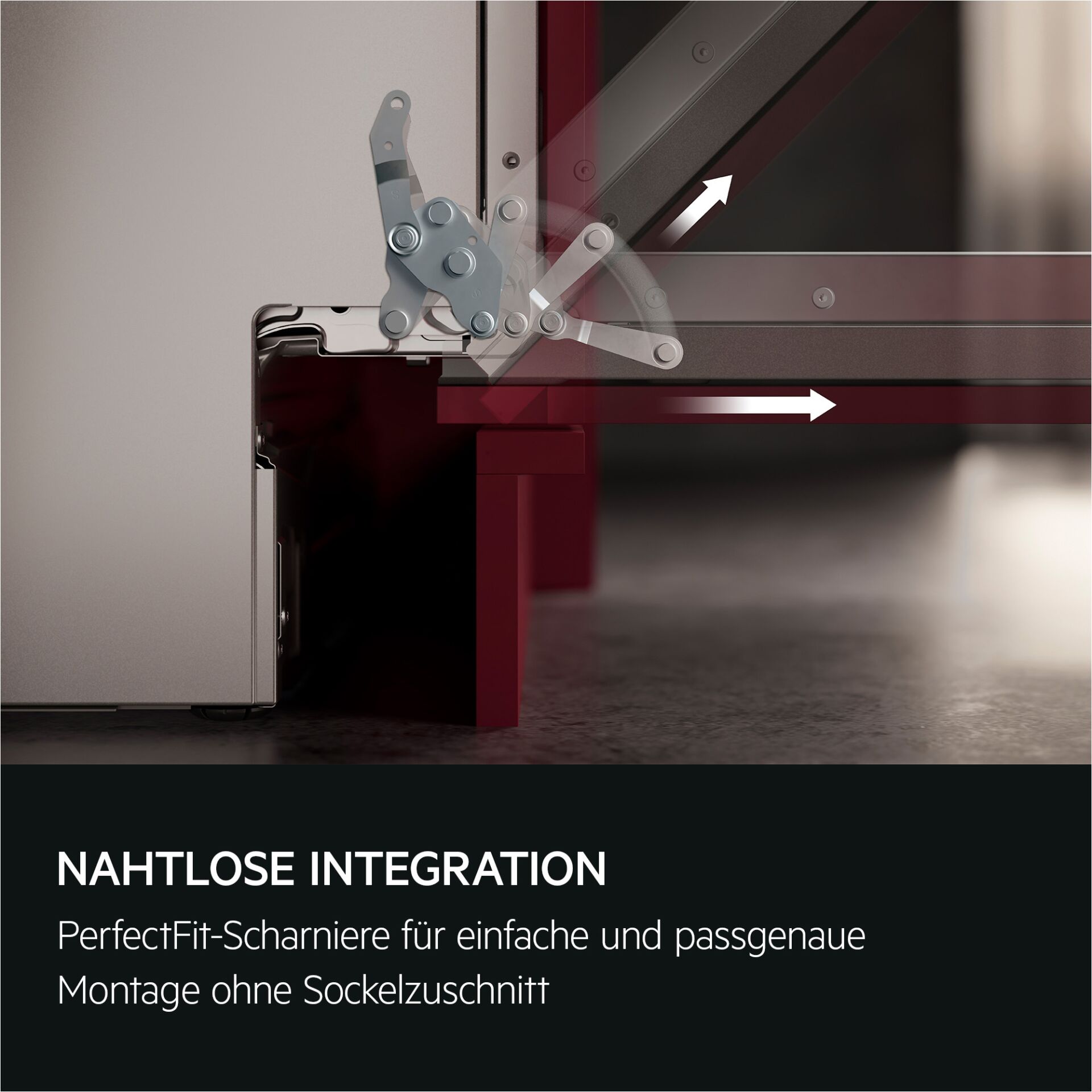 Scharnier, Scharniermechanismus, Glasmontage, Nahtlose Integration, Montageführung