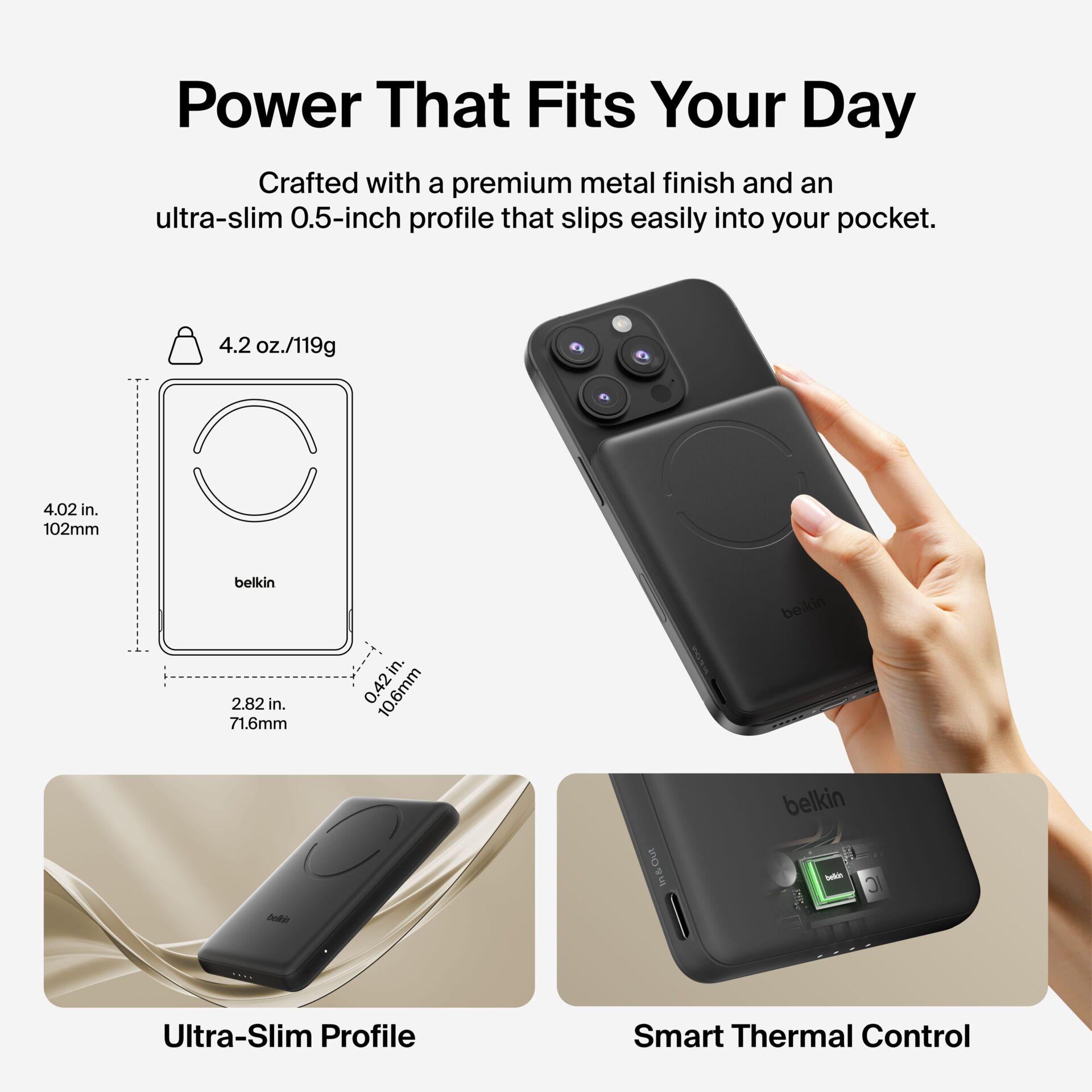 Smartphone-Hülle, Ladehalter, Ultraschmal, MagSafe-kompatibel, Batterieanzeige