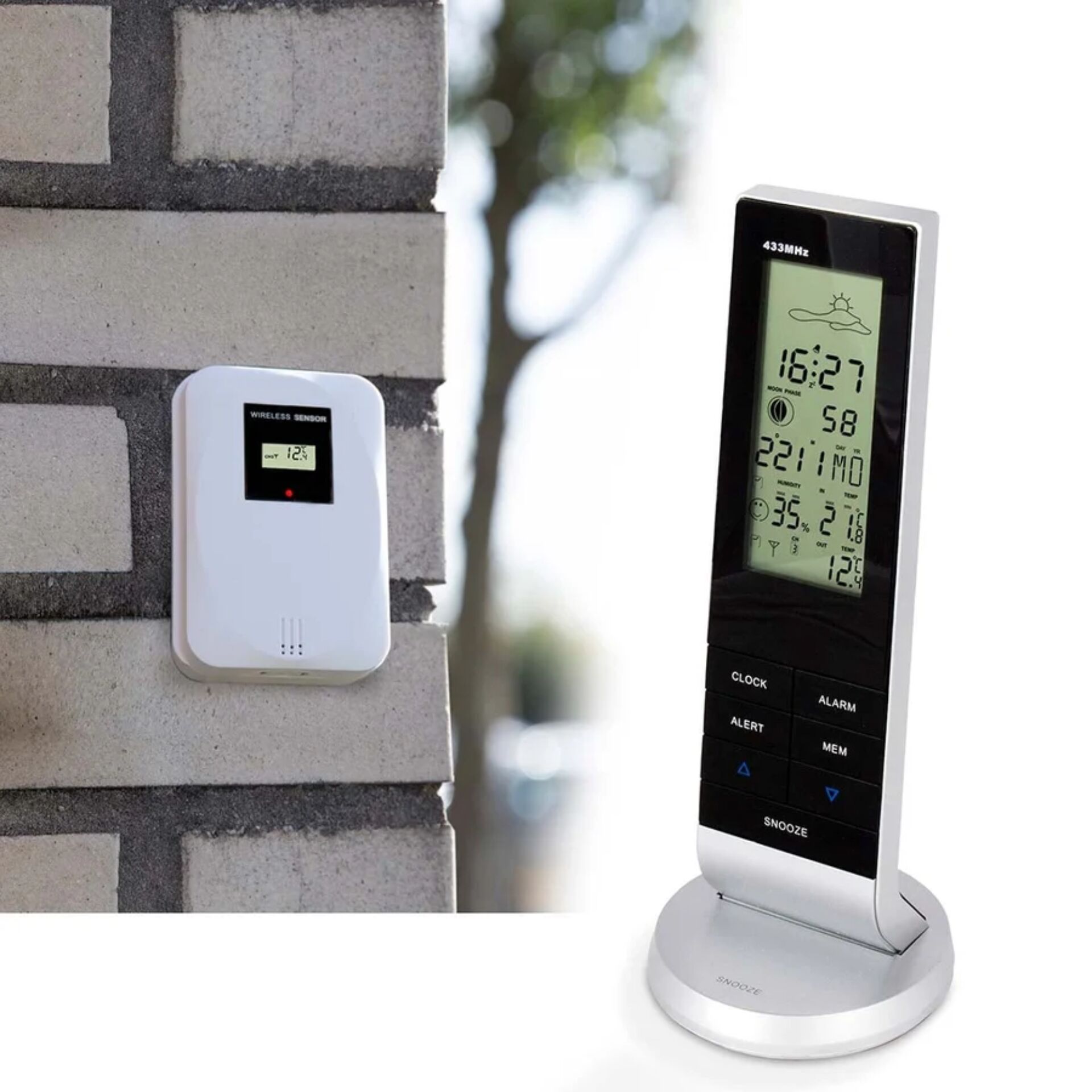 Wetterstation, Sensor, Digitalanzeige, Uhr, Rahmenloses Design