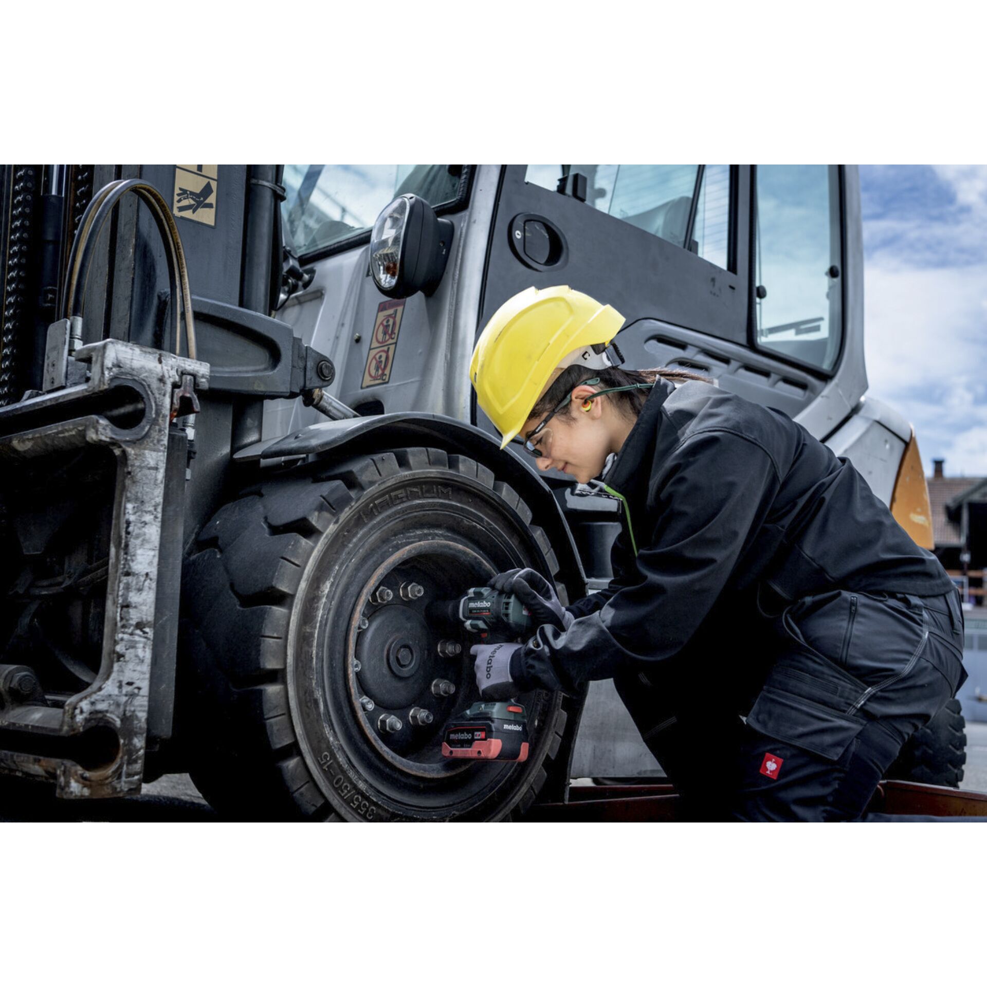 Arbeiter, Handschuh, Reifen, Maschine, Rad