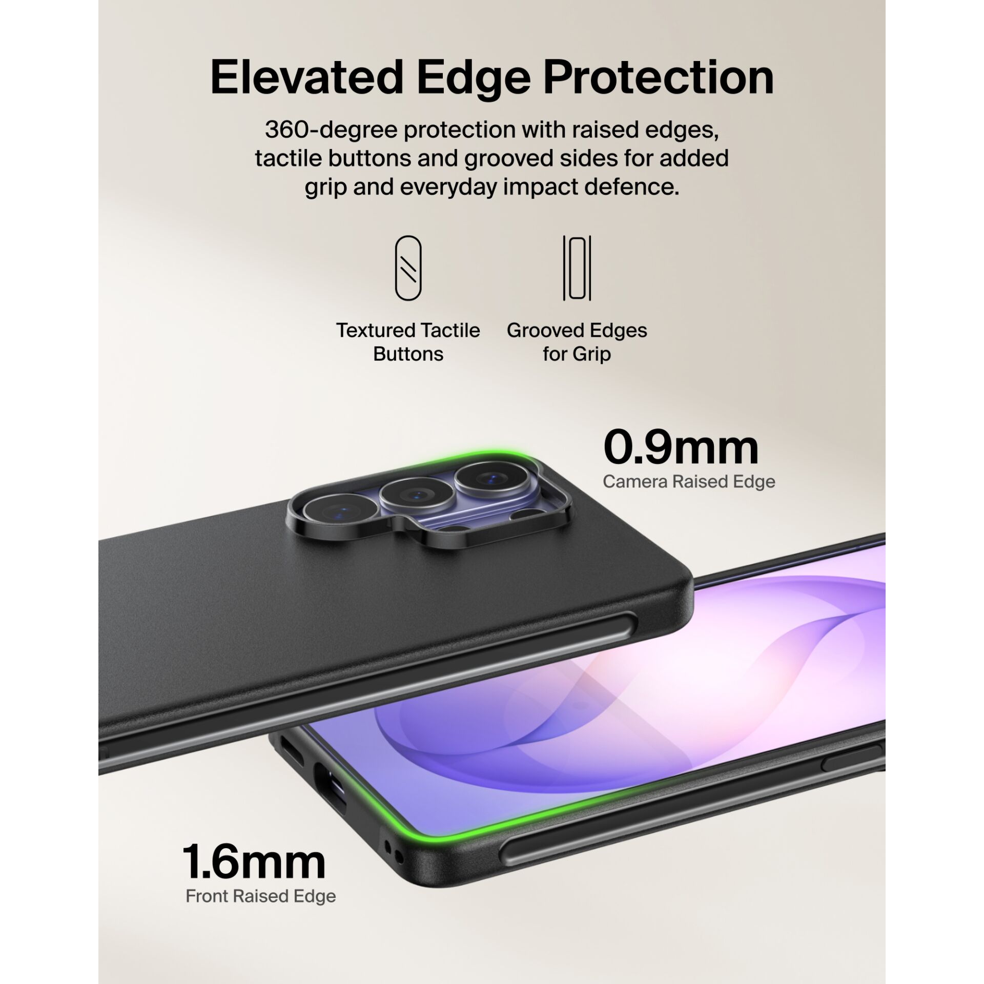 Phone case, Raised edge, Camera protection, Front raised edge, Triple camera housing